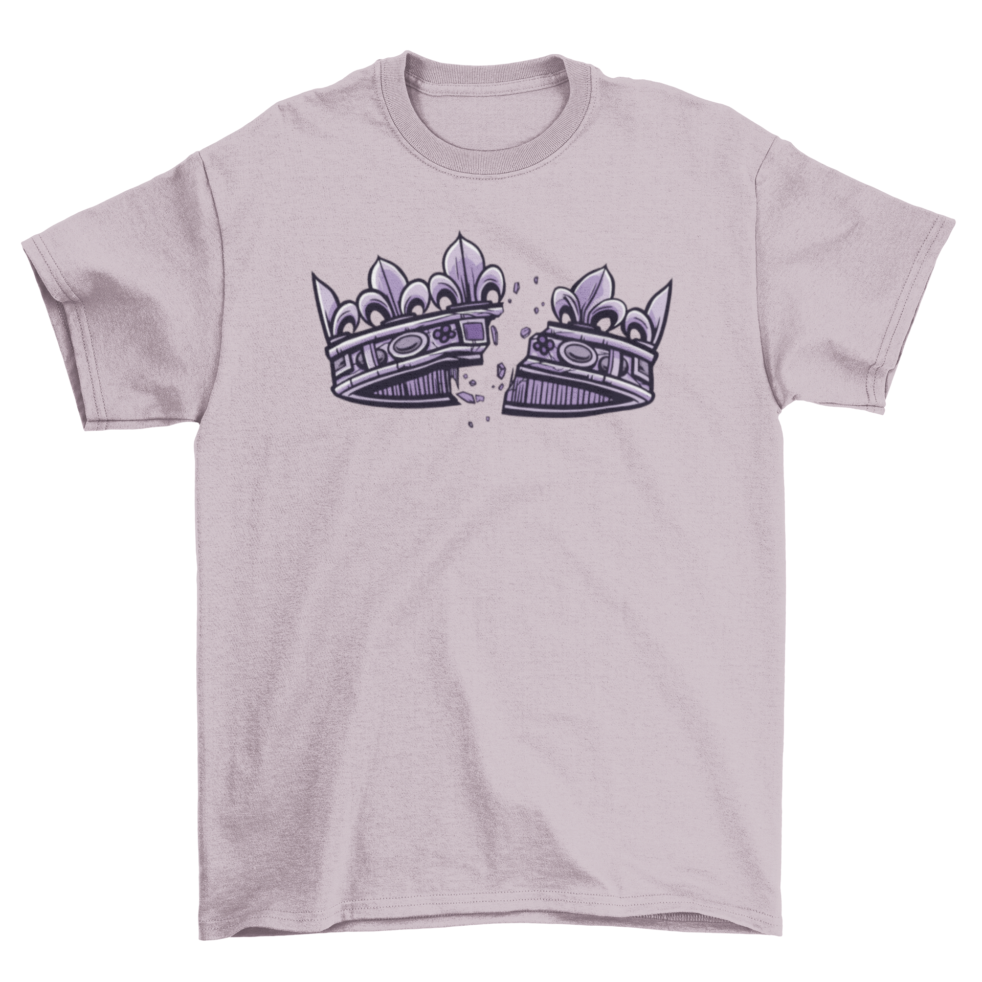 A stylish t-shirt featuring a shattered silver crown design, symbolizing elegance and rebellion.