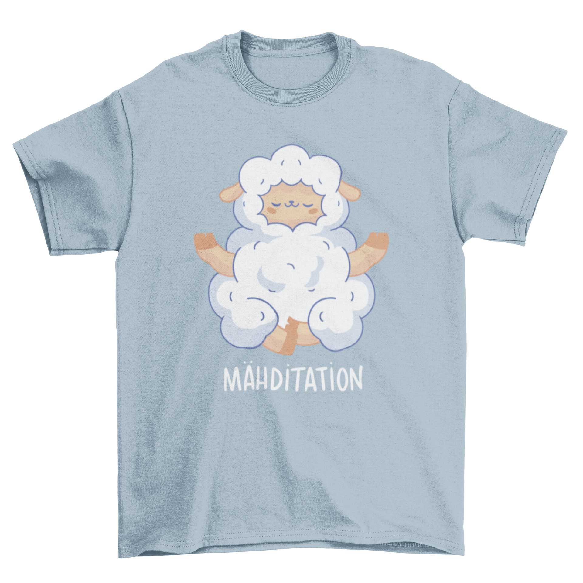 A cute t-shirt featuring a sheep meditating with the caption 'Mahditation', perfect for meditation enthusiasts.