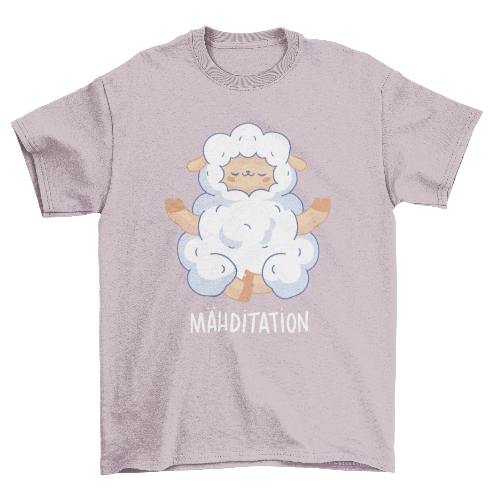 A cute t-shirt featuring a sheep meditating with the caption 'Mahditation', perfect for meditation enthusiasts.