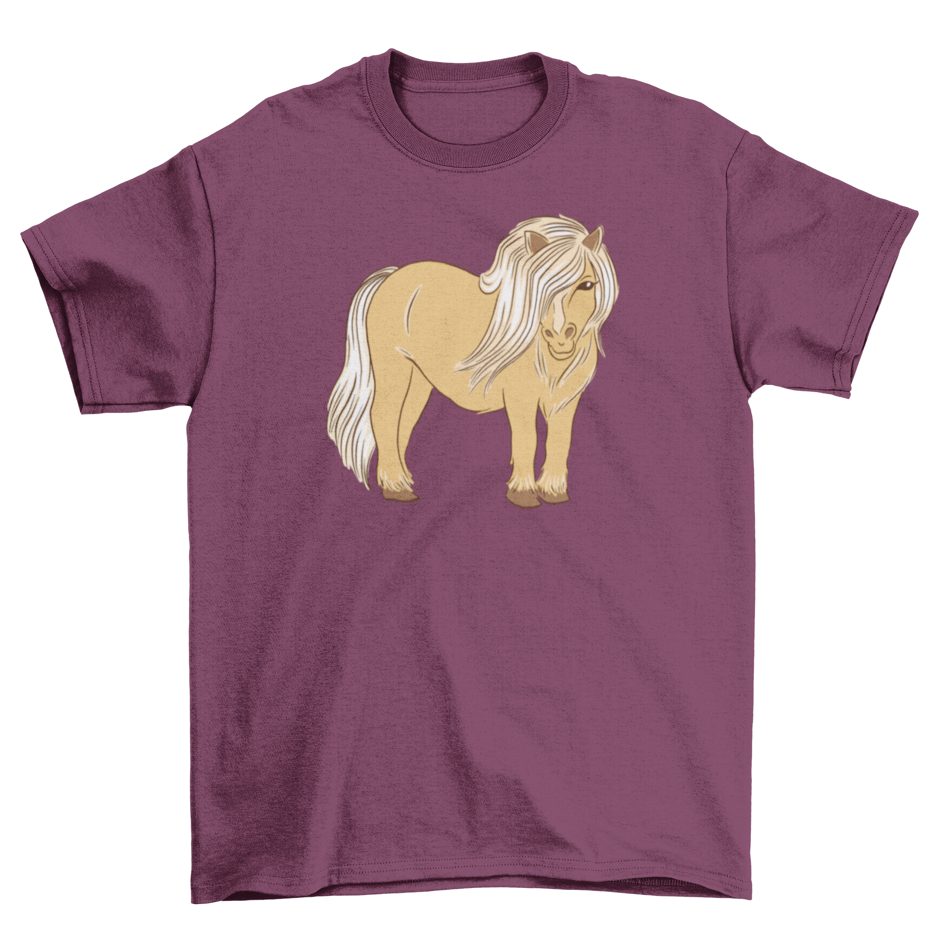 A stylish t-shirt featuring a colorful illustration of a Shetland pony, perfect for pony enthusiasts.