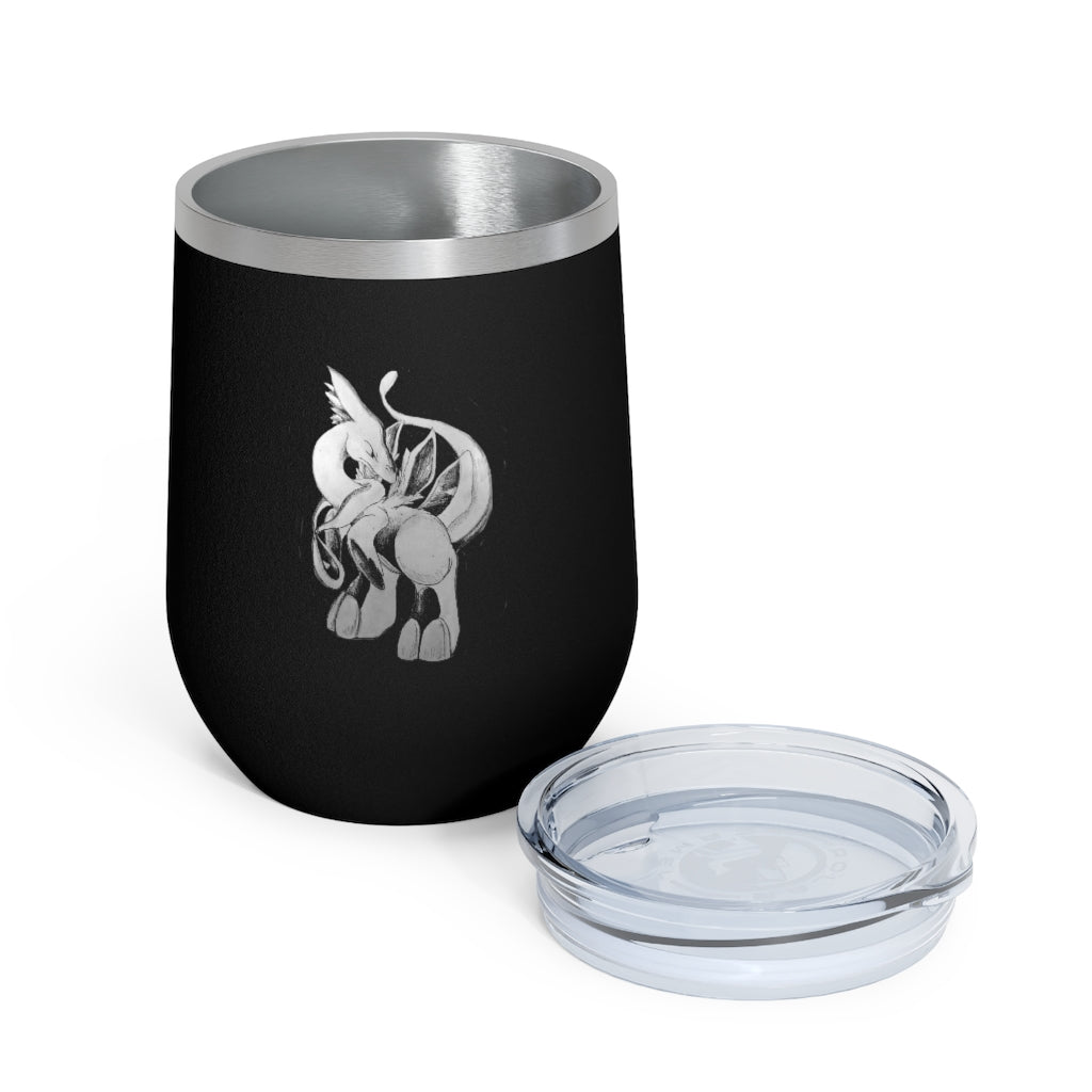 Shimeru 12oz Insulated Wine Tumbler with clear lid, showcasing a stylish design and stainless steel finish.