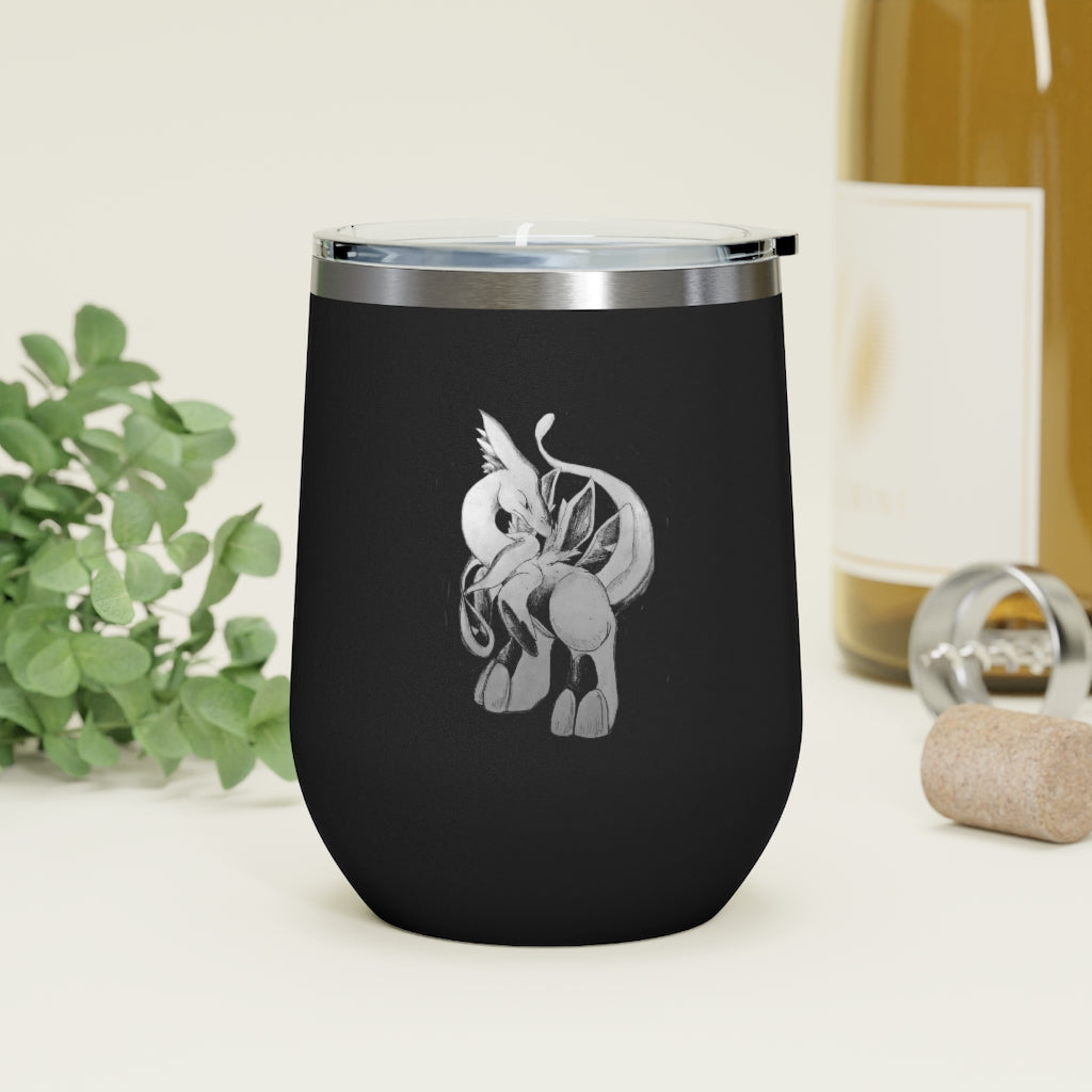 Shimeru 12oz Insulated Wine Tumbler with clear lid, showcasing a stylish design and stainless steel finish.