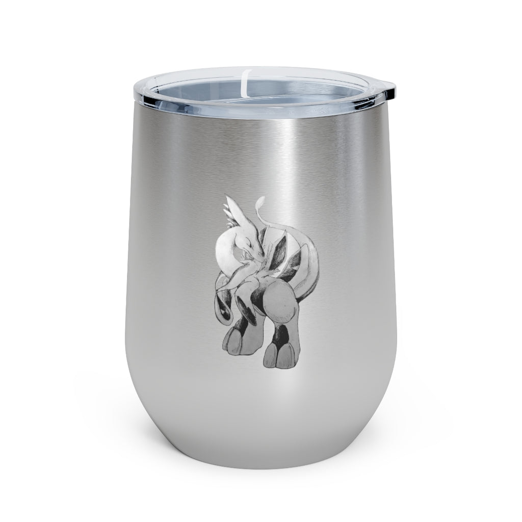 Shimeru 12oz Insulated Wine Tumbler with clear lid, showcasing a stylish design and stainless steel finish.