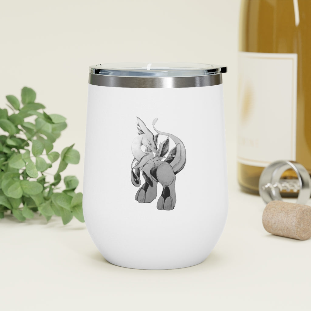 Shimeru 12oz Insulated Wine Tumbler with clear lid, showcasing a stylish design and stainless steel finish.