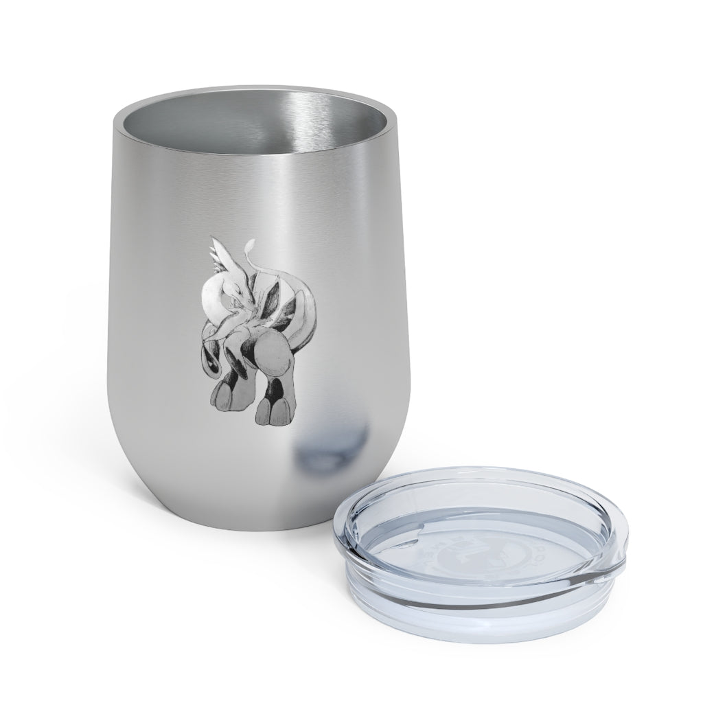 Shimeru 12oz Insulated Wine Tumbler with clear lid, showcasing a stylish design and stainless steel finish.