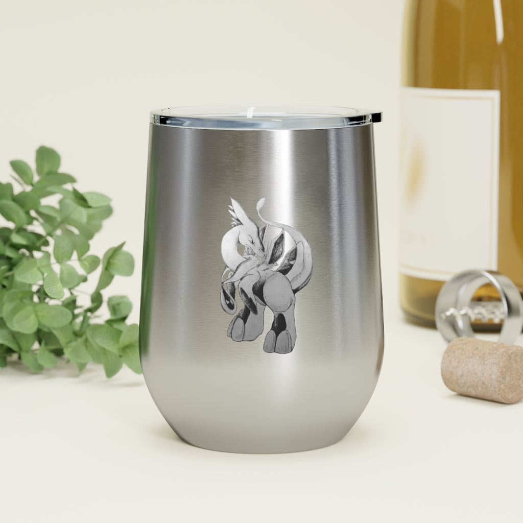 Shimeru 12oz Insulated Wine Tumbler with clear lid, showcasing a stylish design and stainless steel finish.