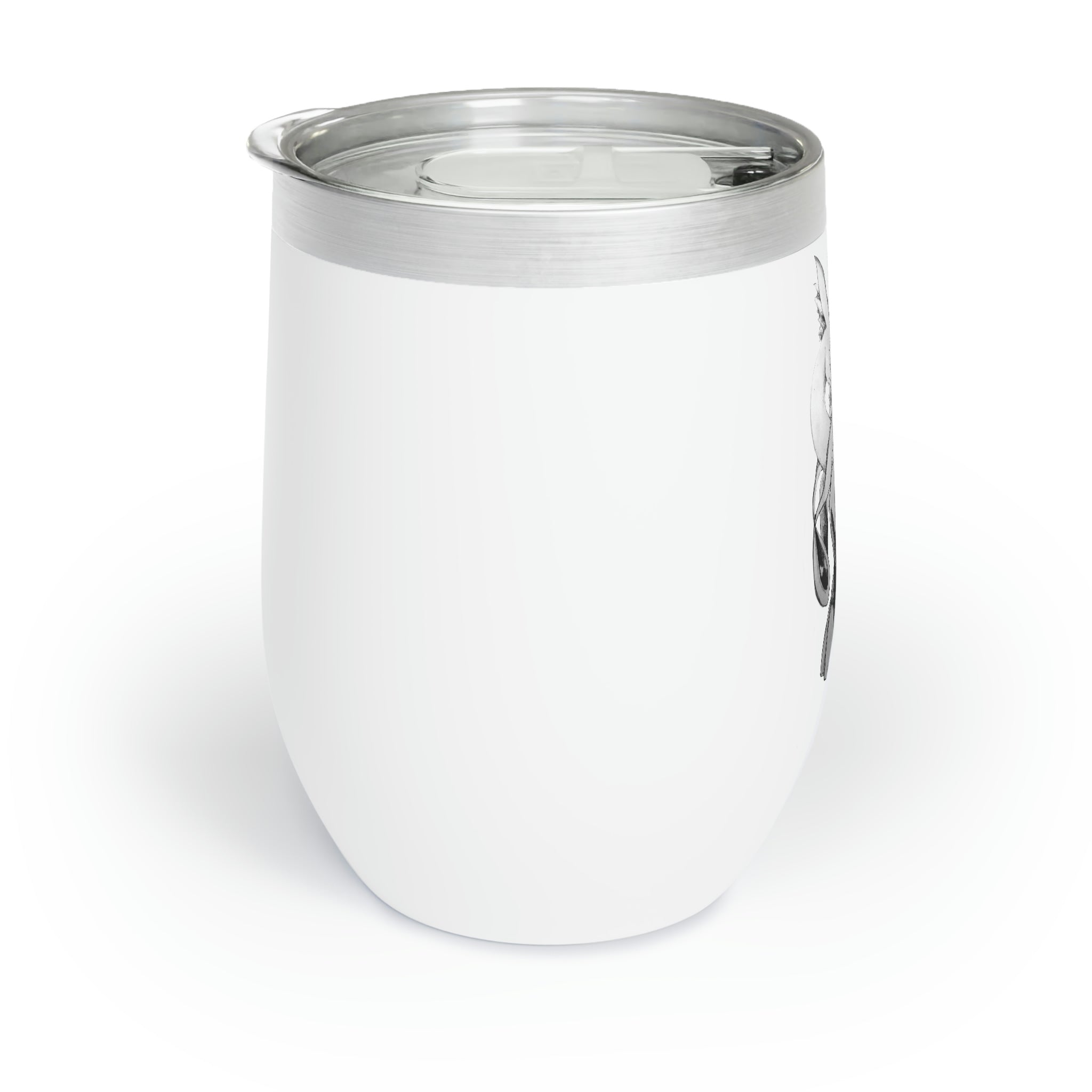 Shimeru Chill Wine Tumbler in stainless steel with a customizable design, showcasing its double-insulated walls and stemless shape.