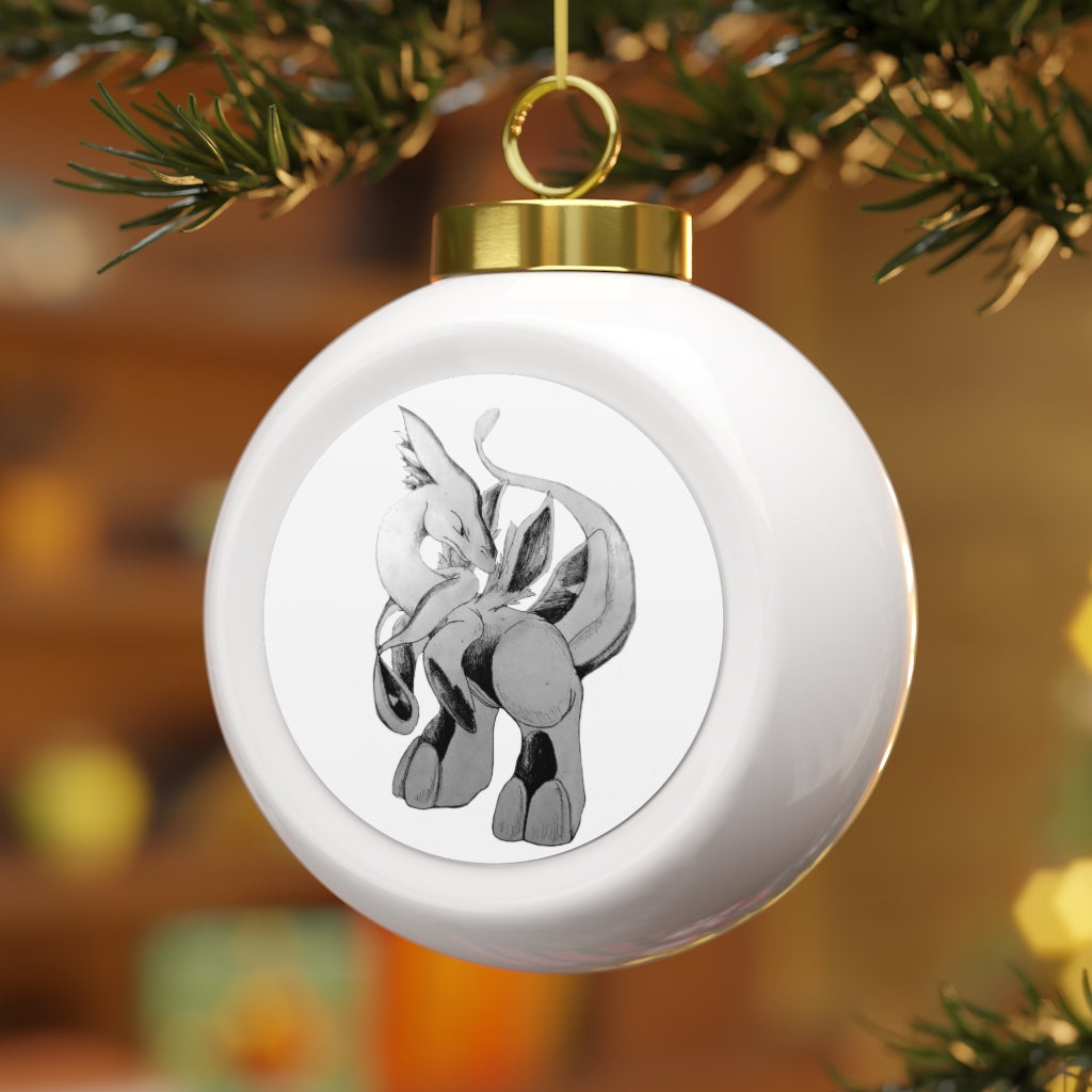 Shimeru Christmas Ball Ornament with glossy finish and gold ribbon, featuring a vintage design and customizable metal insert.