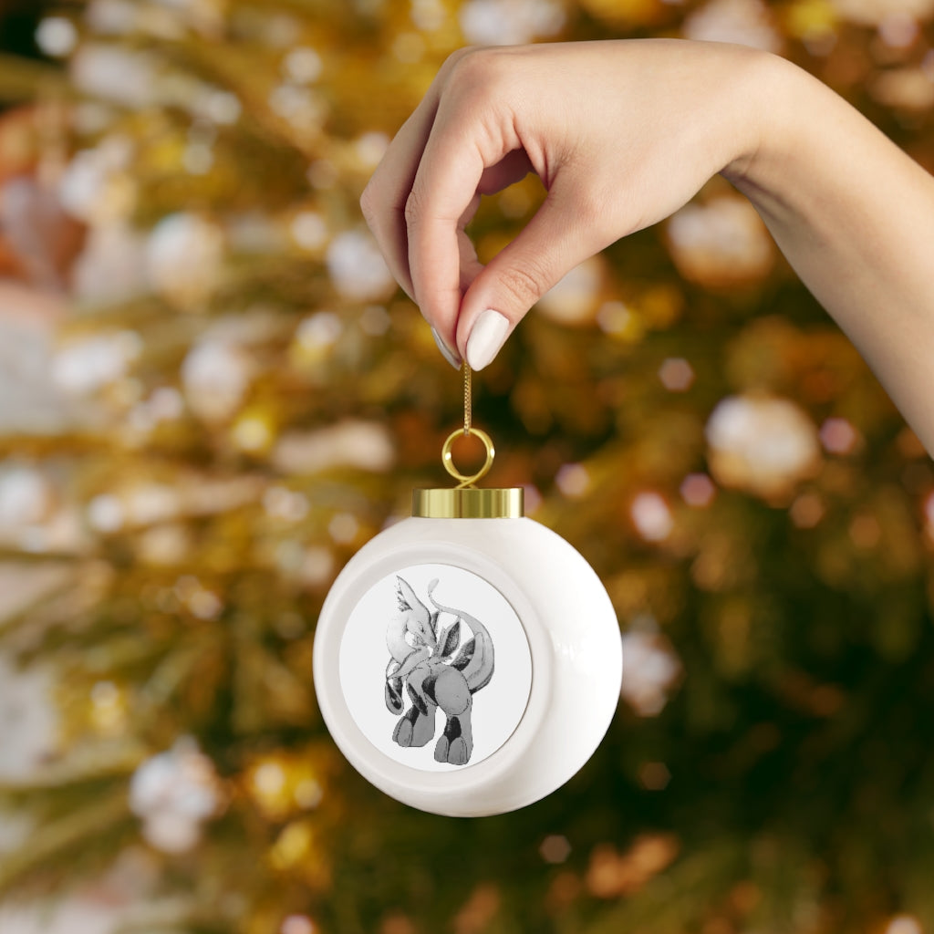 Shimeru Christmas Ball Ornament with glossy finish and gold ribbon, featuring a vintage design and customizable metal insert.