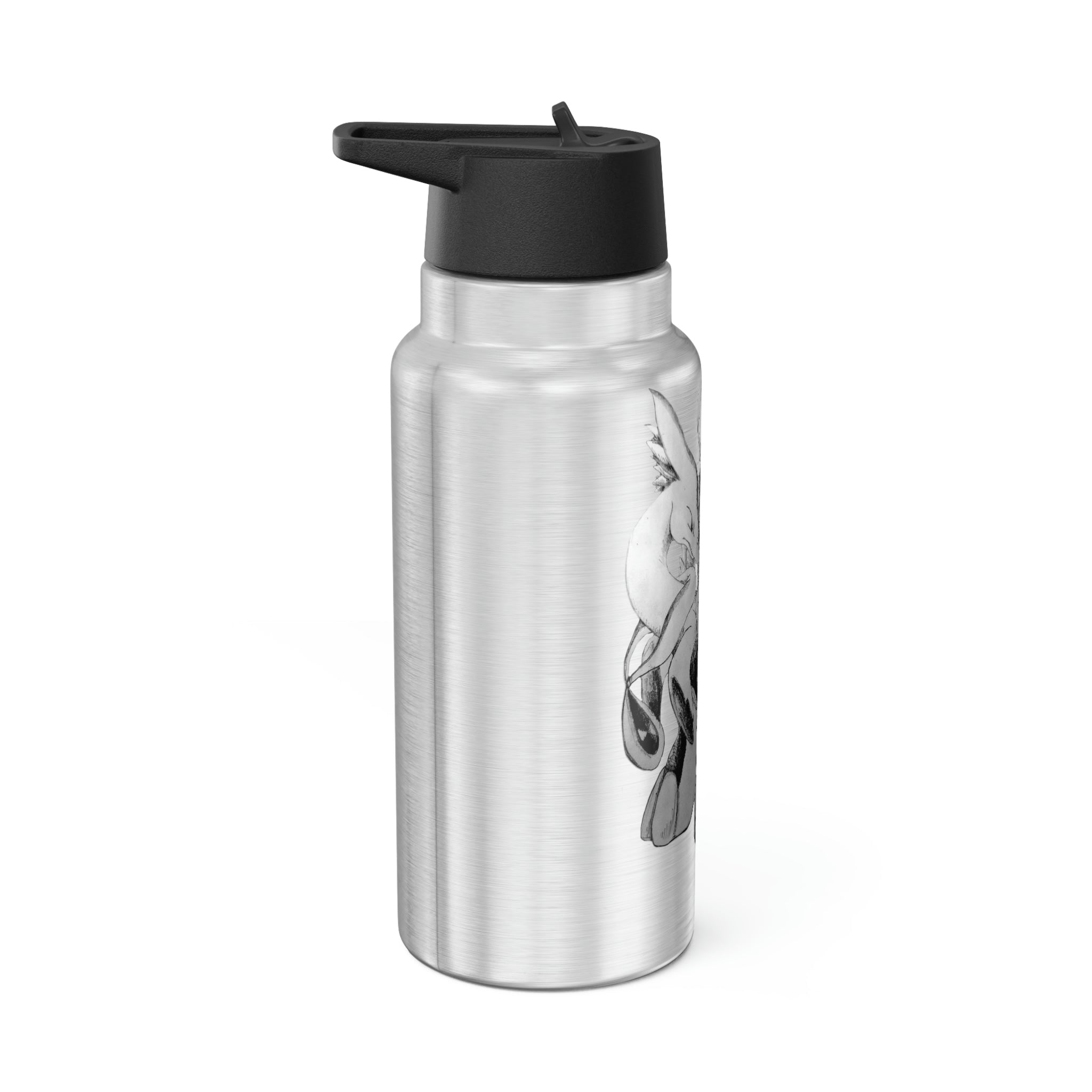 Shimeru Gator Tumbler in stainless steel with a black cap and straw, showcasing a customizable design.