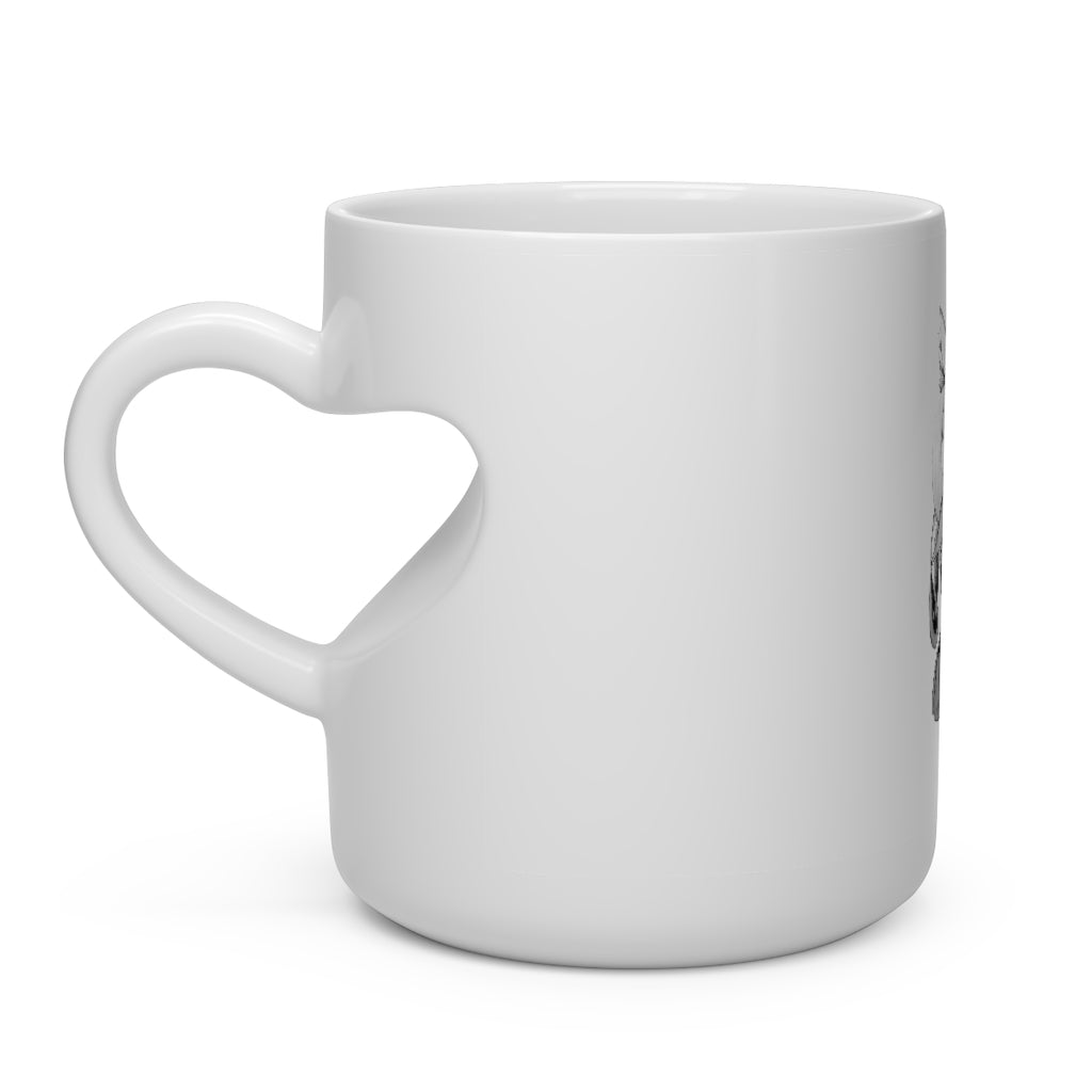 Shimeru Heart Shape Mug in white ceramic with a heart-shaped handle, perfect for hot beverages.