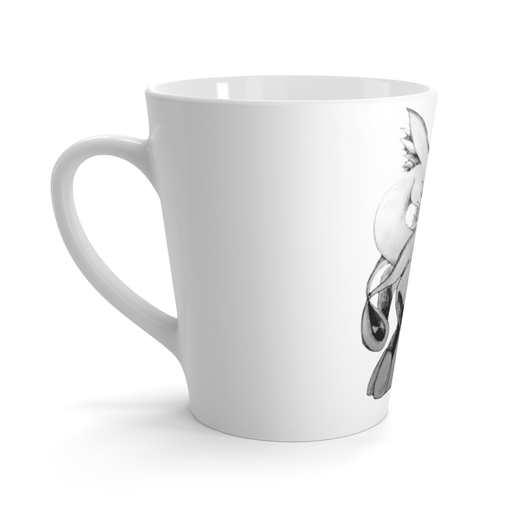 A stylish white ceramic latte mug with rounded corners and a C-handle, perfect for enjoying lattes.