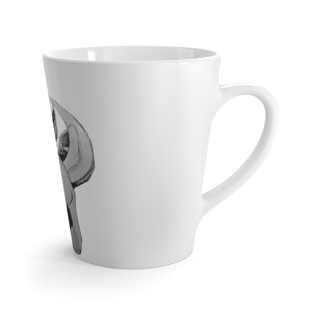 A stylish white ceramic latte mug with rounded corners and a C-handle, perfect for enjoying lattes.