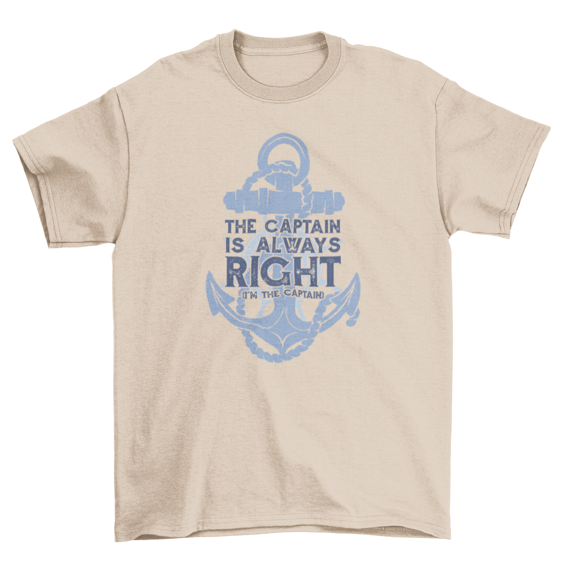 Ship anchor nautical t-shirt featuring an anchor design and the quote 'The captain is always right, I'm the captain'.