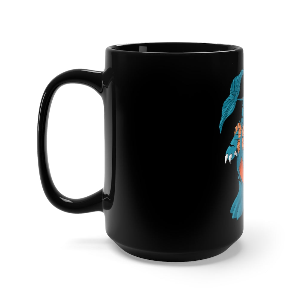 Shirei Black Mug 15oz, a stylish black ceramic mug with rounded corners and a comfortable C-handle, perfect for coffee and tea.