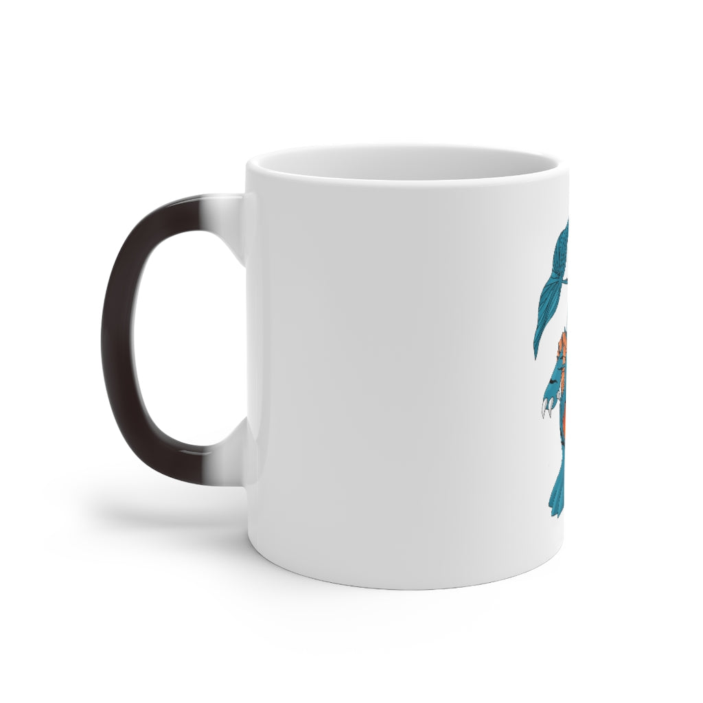 Shirei Color Changing Mug showcasing its vibrant color transformation when filled with hot liquid.