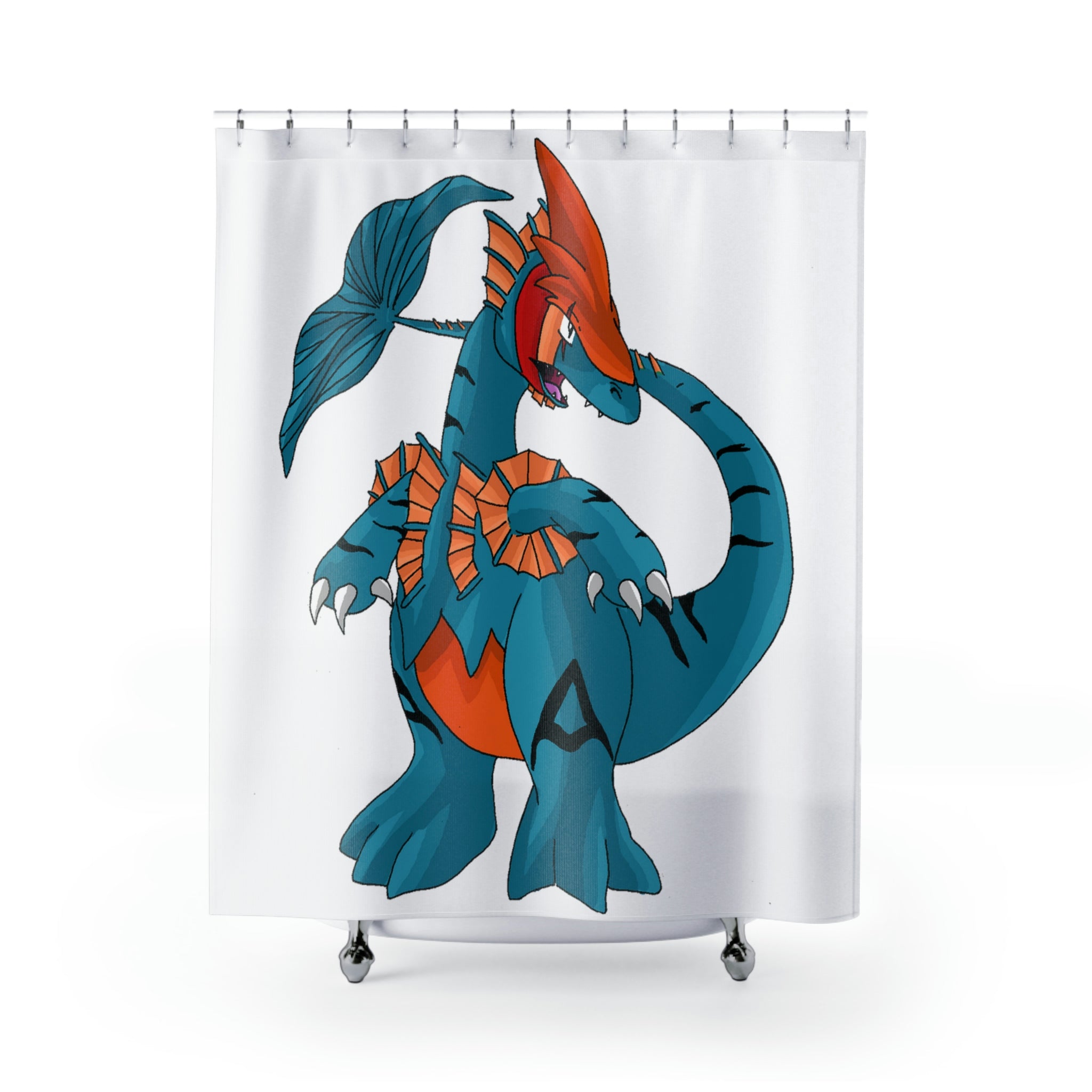 Shirei Shower Curtain featuring vibrant custom designs on durable polyester fabric, perfect for enhancing bathroom decor.