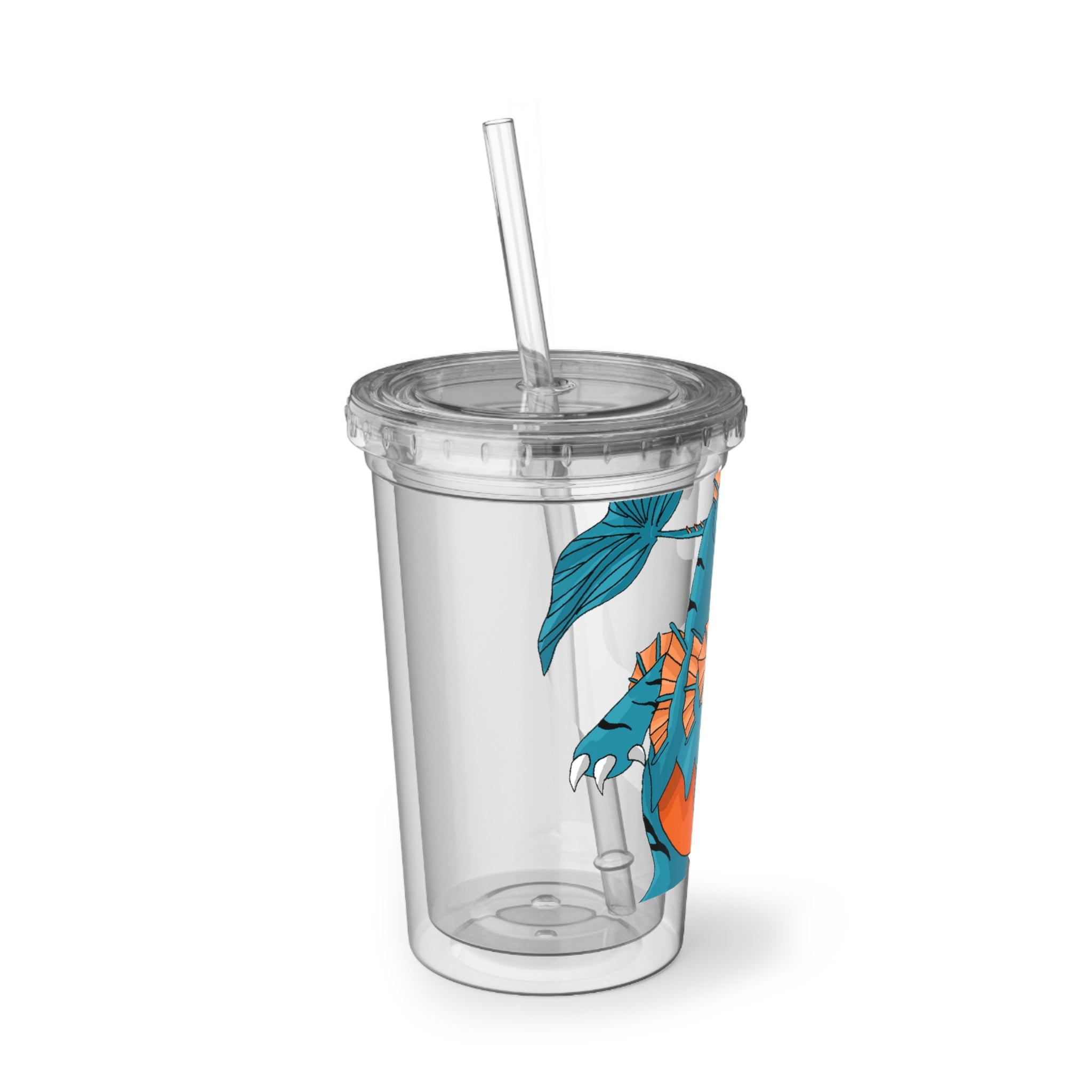 Shirei Suave Acrylic Cup in stainless steel with a black screw-on cap and plastic straw, showcasing a customizable design.