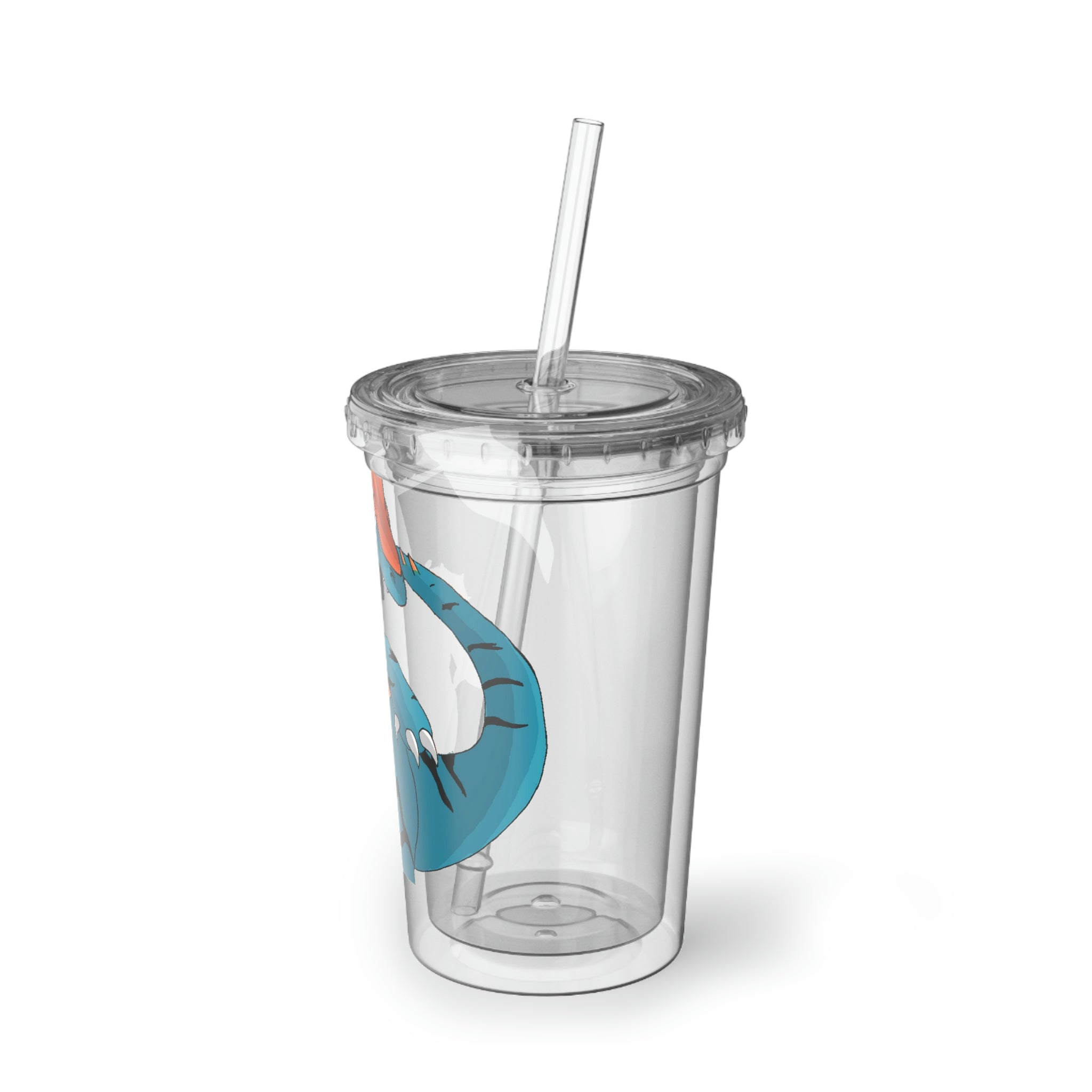 Shirei Suave Acrylic Cup in stainless steel with a black screw-on cap and plastic straw, showcasing a customizable design.