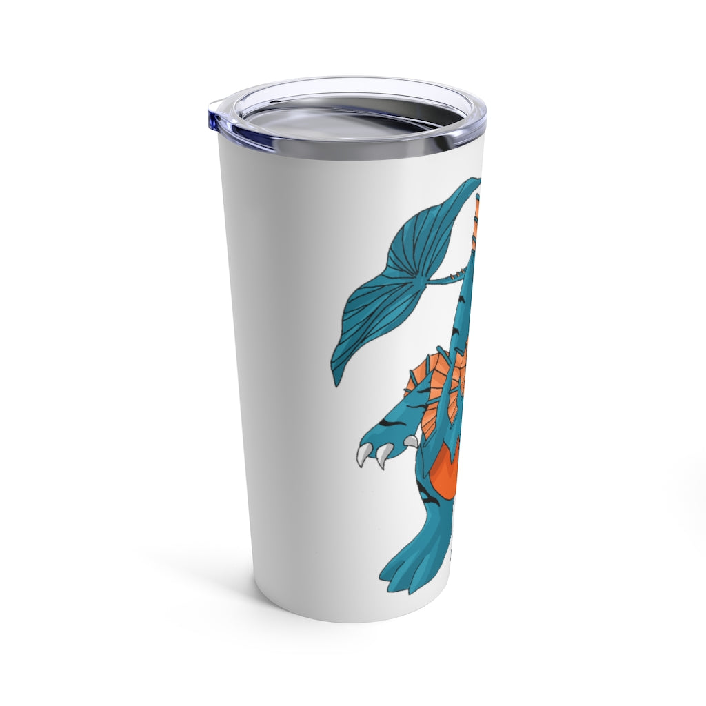 Shirei Tumbler 20oz in stainless steel with a see-thru plastic lid, showcasing its sleek design and rounded corners.