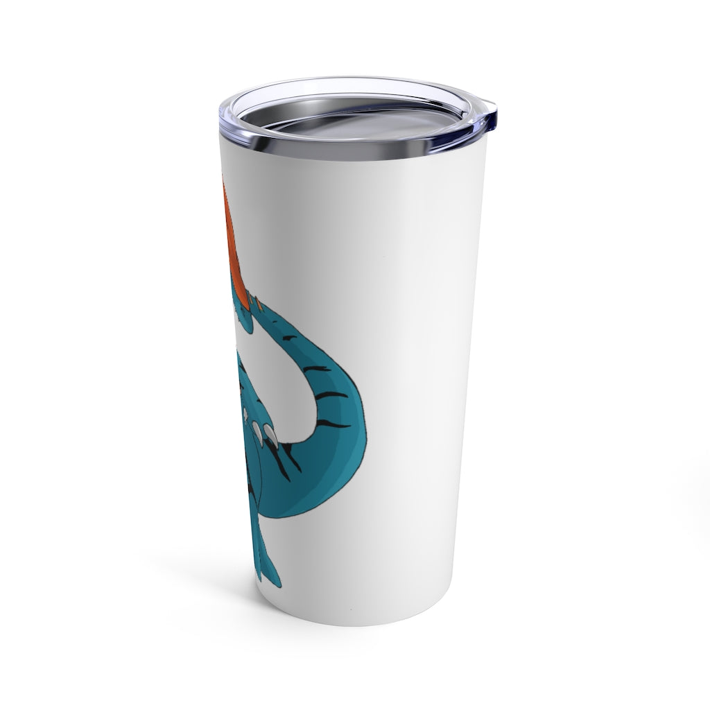 Shirei Tumbler 20oz in stainless steel with a see-thru plastic lid, showcasing its sleek design and rounded corners.