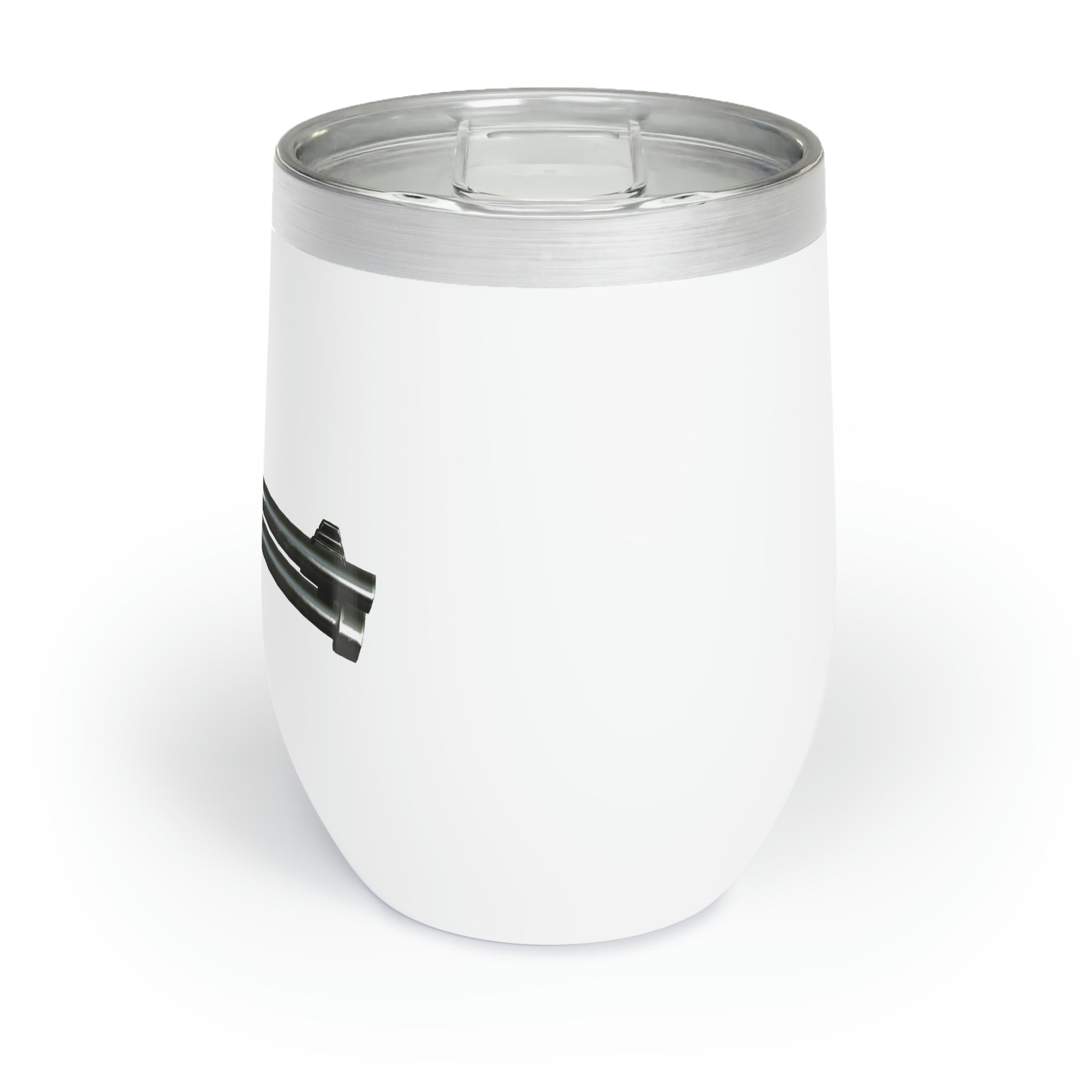 Shotgun Chill Wine Tumbler in stainless steel with a customizable design, showcasing its double-insulated walls and stemless shape.