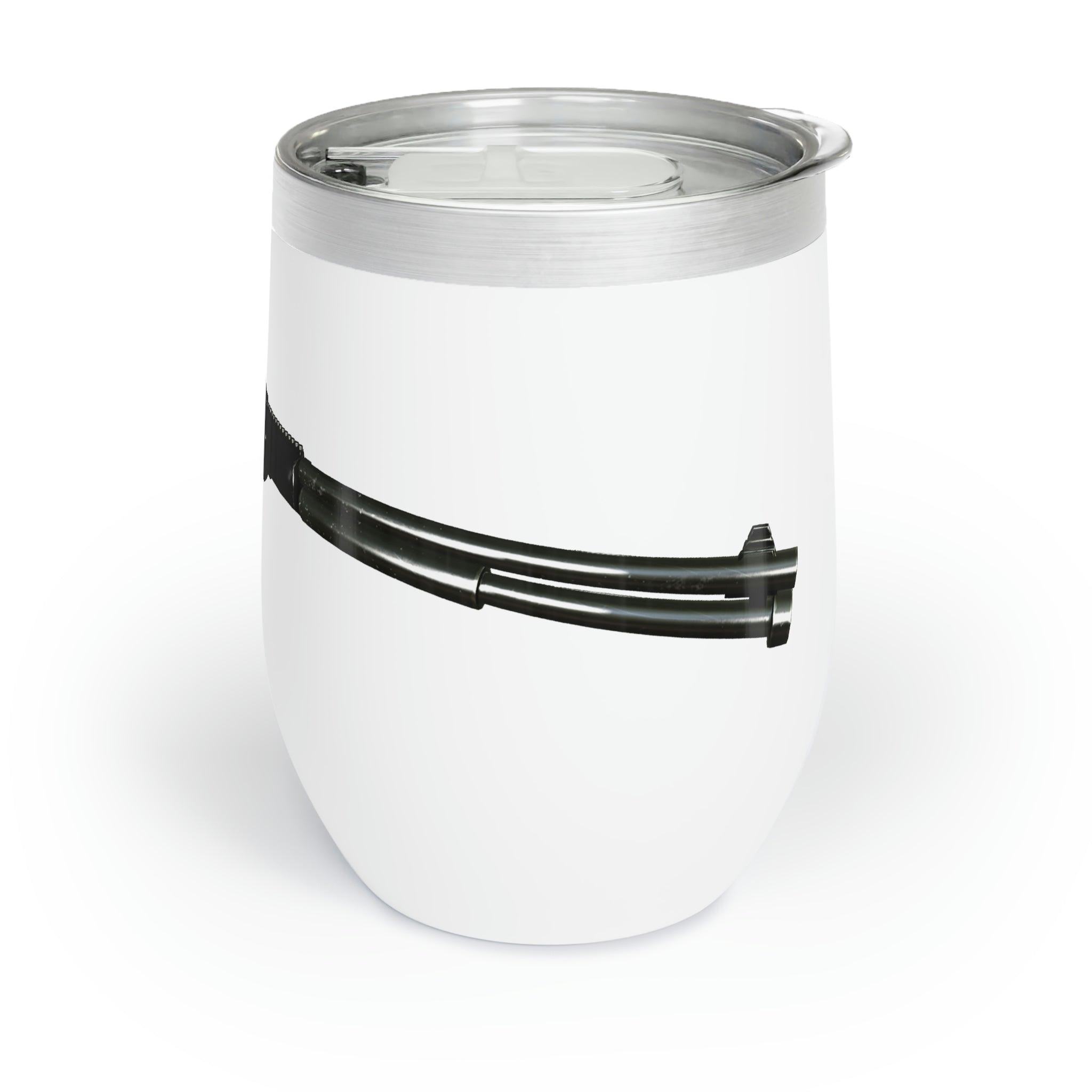 Shotgun Chill Wine Tumbler in stainless steel with a customizable design, showcasing its double-insulated walls and stemless shape.