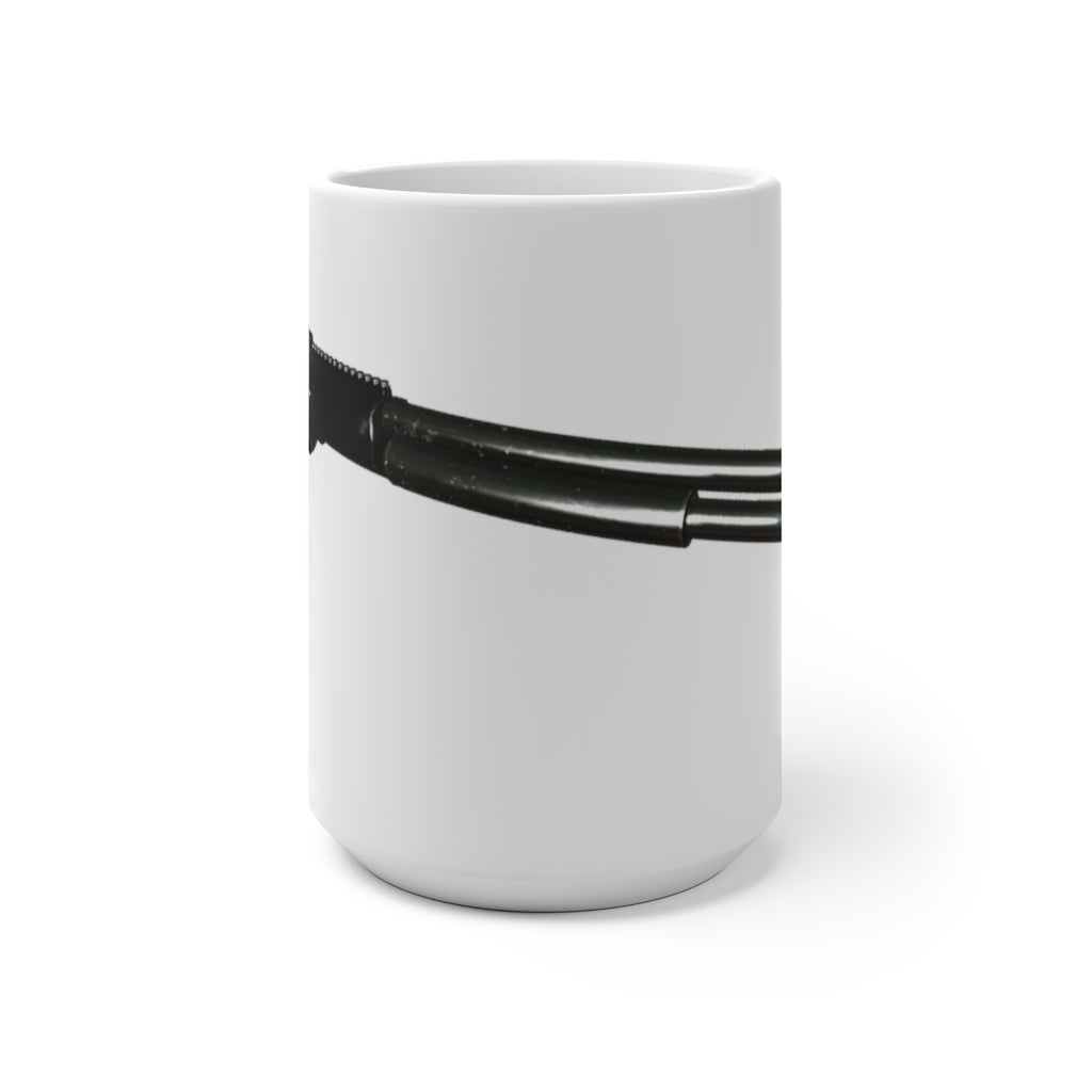 Shotgun Color Changing Mug showcasing its vibrant color transformation when filled with a hot beverage, featuring a C-handle and rounded corners.