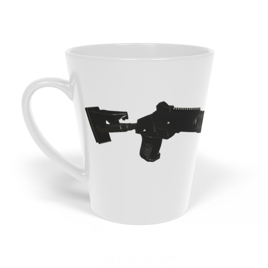 Shotgun Latte Mug, 12oz, featuring a durable white ceramic body and easy-grip handle, perfect for personalized beverages.