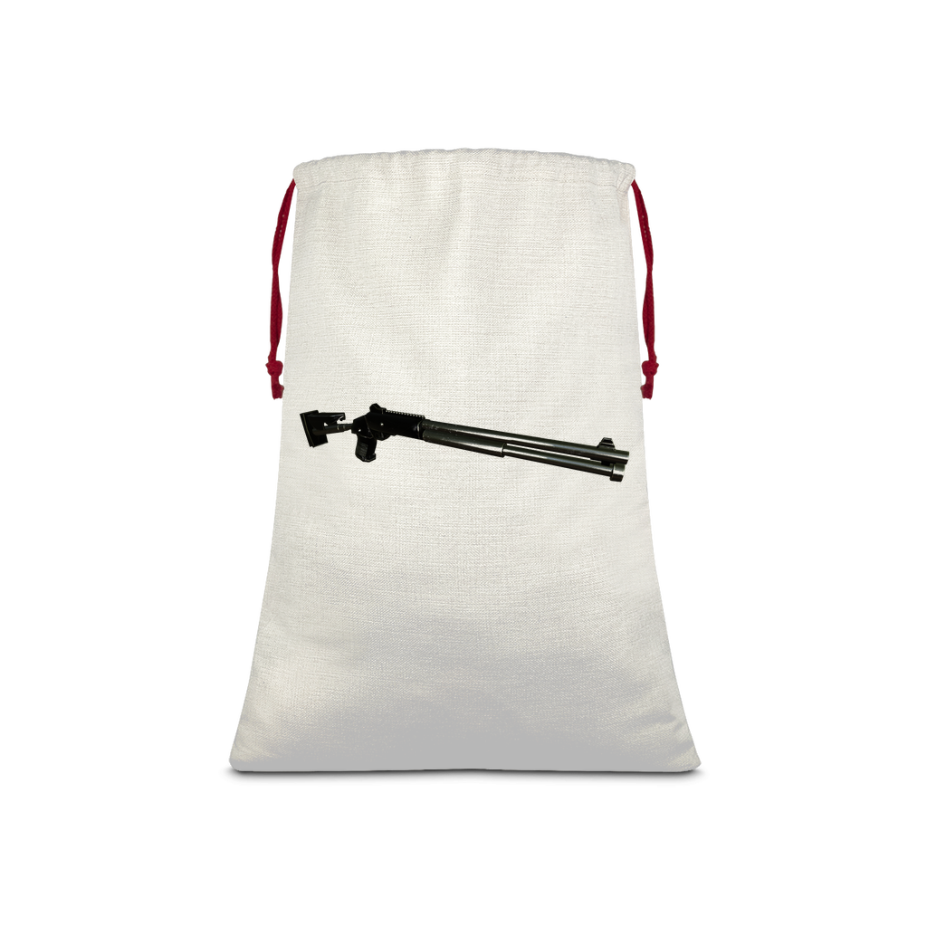 Shotgun Sublimation Linen Drawstring Sack with red drawstring, showcasing its linen effect and eco-friendly print.