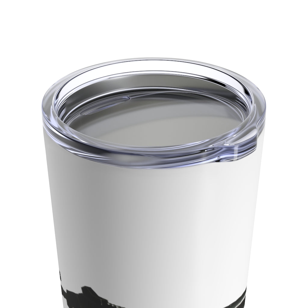 A sleek 20oz stainless steel Shotgun Tumbler with a see-thru plastic lid, perfect for travel and outdoor use.