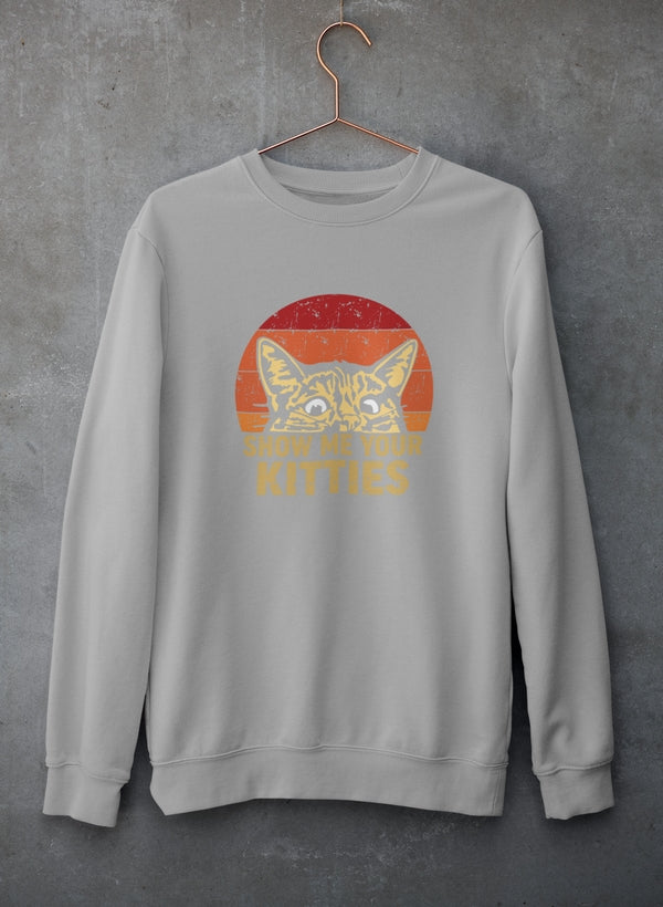 Show Me Your Kitties Sweat Shirt featuring a cozy design, adjustable cuffs, and a unique cat-themed graphic.