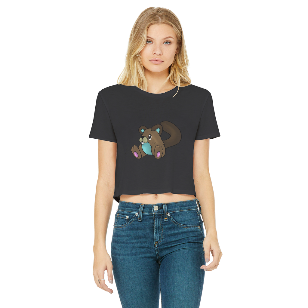 Showchu Classic Women's Cropped Raw Edge T-Shirt featuring a round neck, short sleeves, and a raw edge cut hem in various colors.