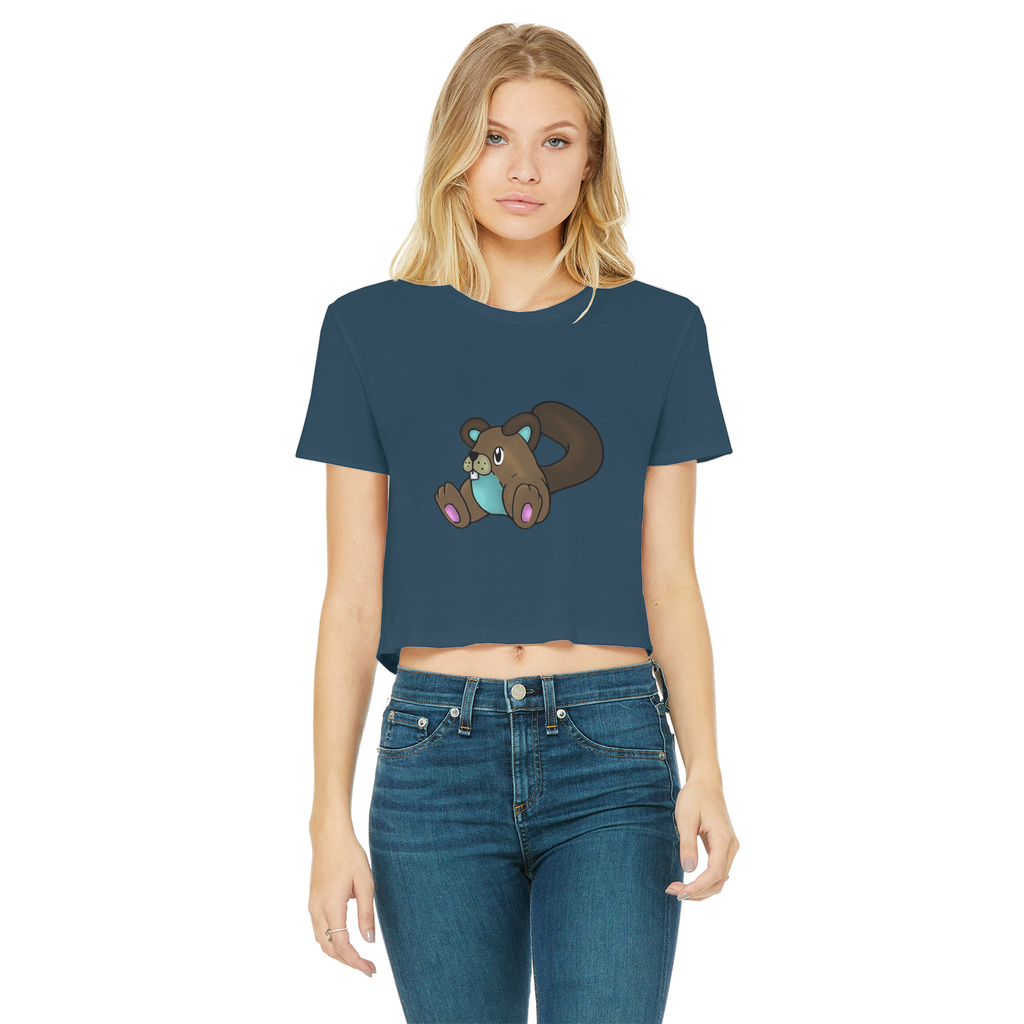 Showchu Classic Women's Cropped Raw Edge T-Shirt featuring a round neck, short sleeves, and a raw edge cut hem in various colors.