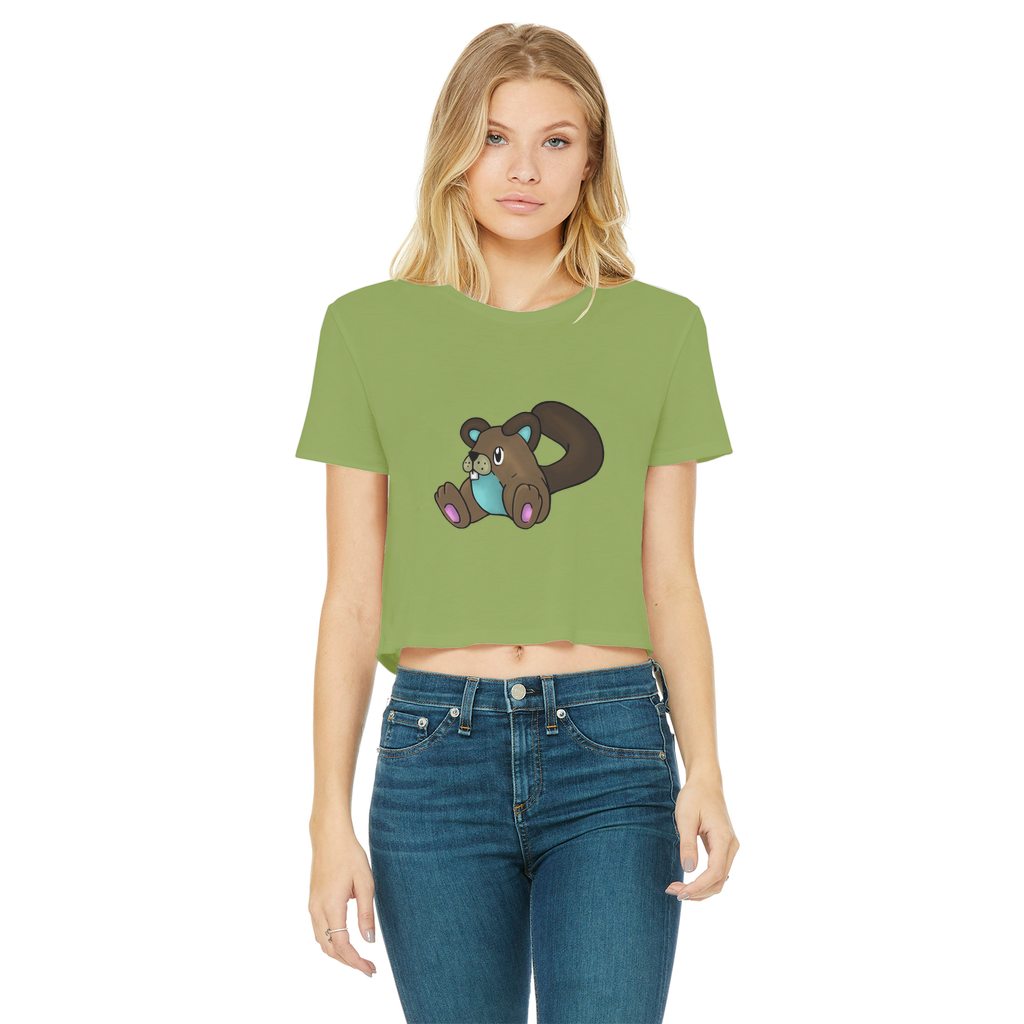 Showchu Classic Women's Cropped Raw Edge T-Shirt featuring a round neck, short sleeves, and a raw edge cut hem in various colors.