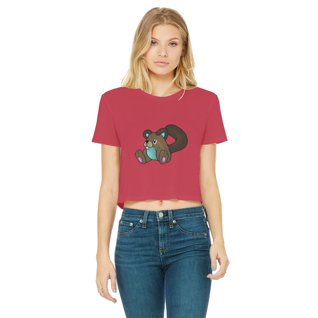 Showchu Classic Women's Cropped Raw Edge T-Shirt featuring a round neck, short sleeves, and a raw edge cut hem in various colors.