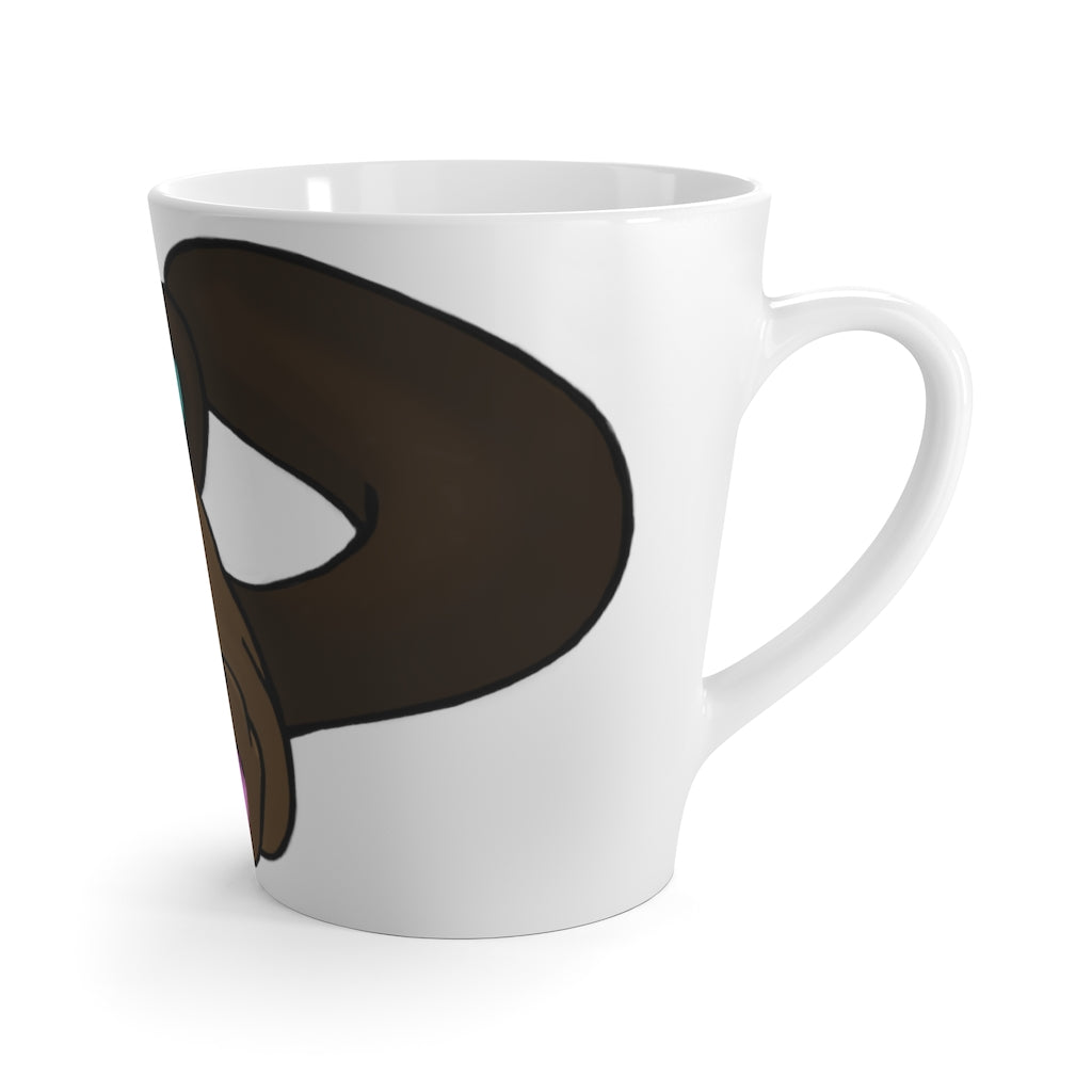 Showchu Latte Mug in white ceramic with rounded corners and C-handle, perfect for enjoying lattes.