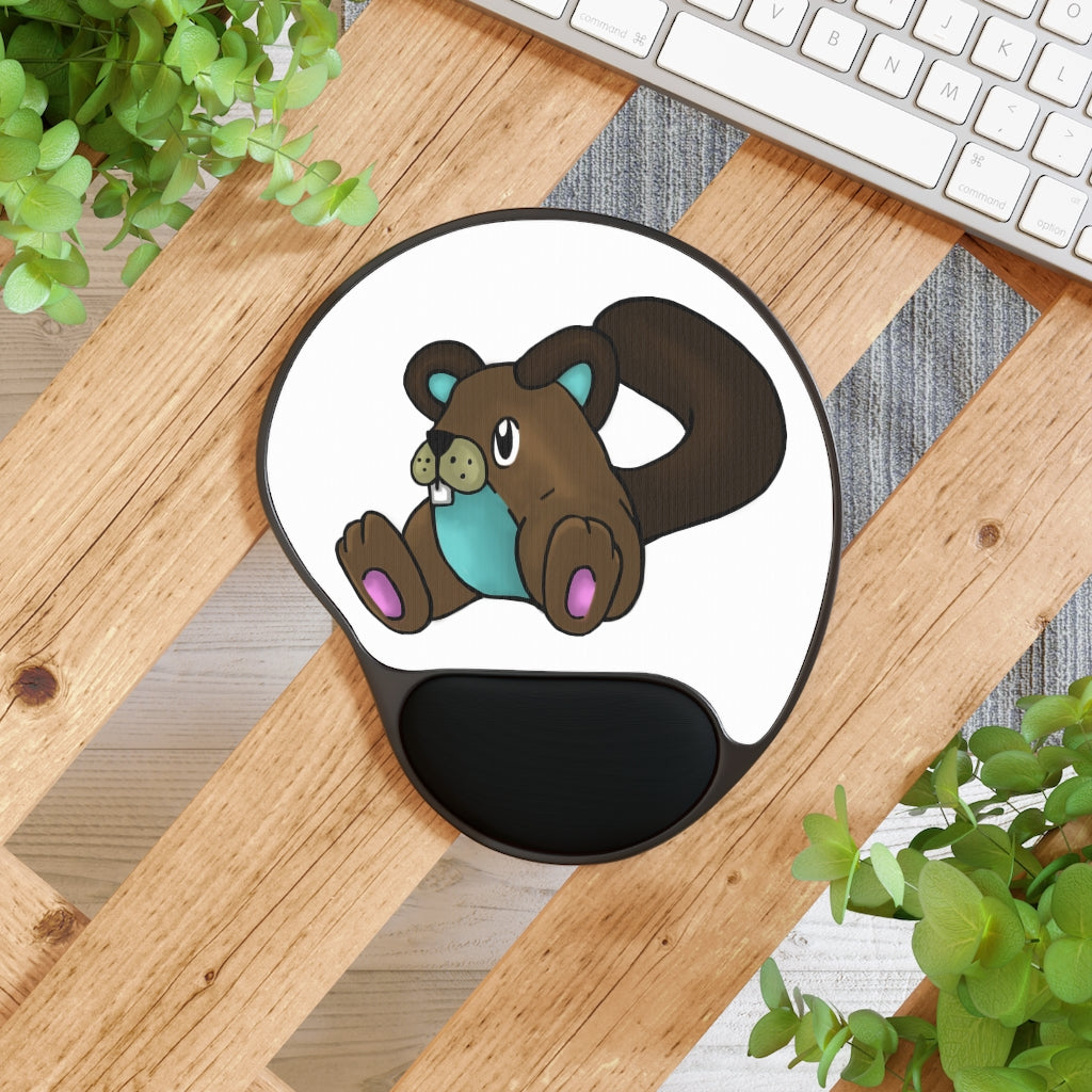 Showchu Mouse Pad with ergonomic Memory Foam wrist rest and customizable neoprene insert, featuring a foot-shaped black plastic base.