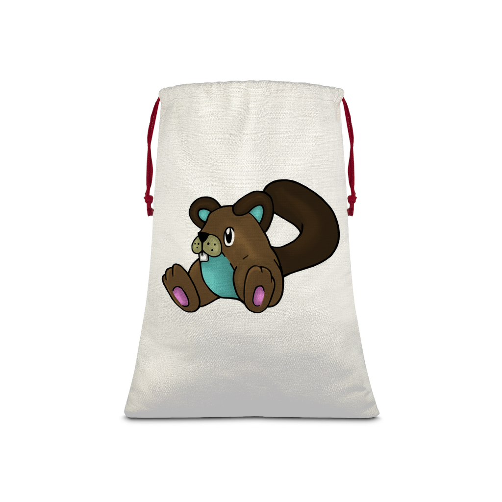 Showchu Sublimation Linen Drawstring Sack with red drawstring, featuring a linen texture, ideal for Christmas gifts and laundry.