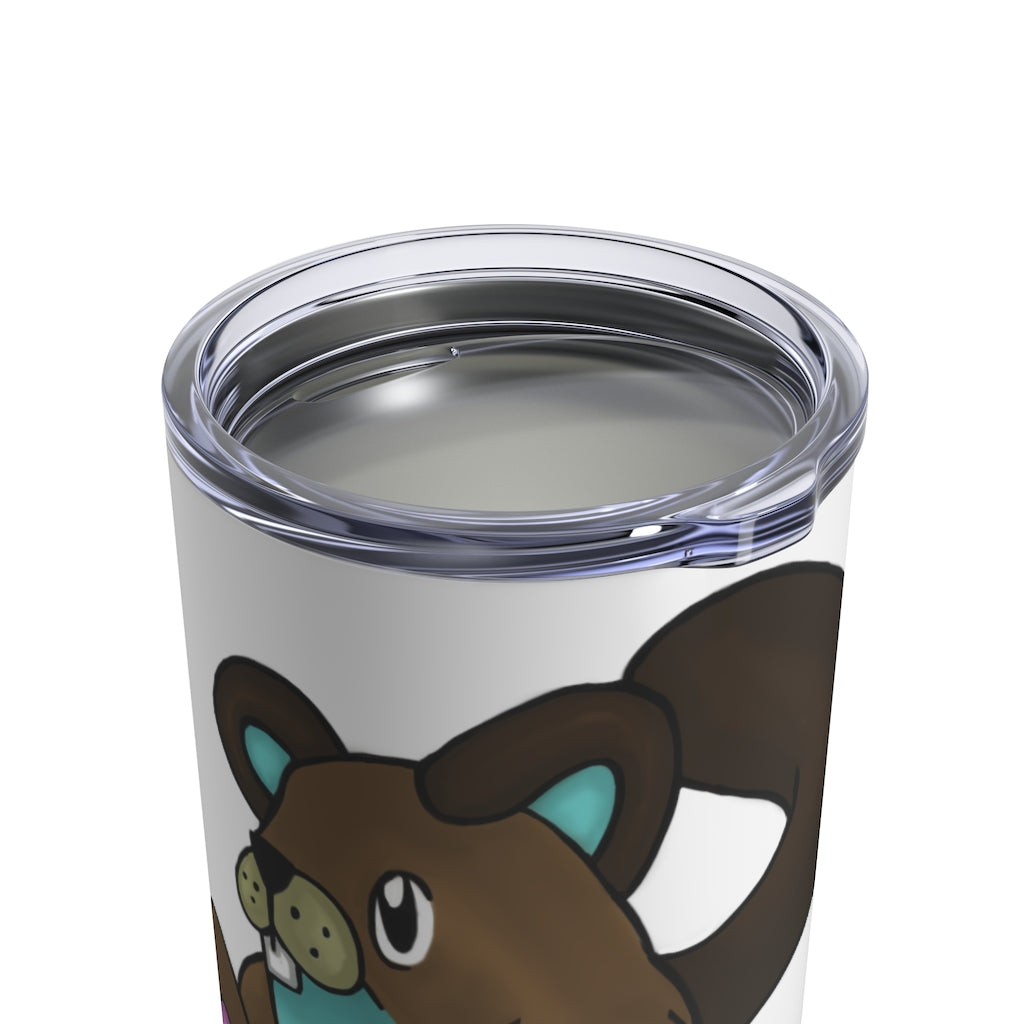 Showchu Tumbler 10oz in stainless steel with a see-thru plastic lid, showcasing its sleek design and rounded corners.