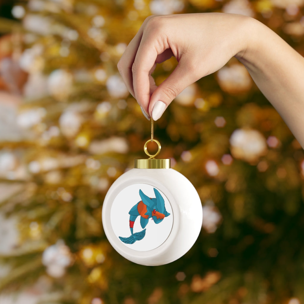 A 3-inch Shrei Christmas Ball Ornament with a glossy finish and gold ribbon, featuring a vintage style and customizable design.