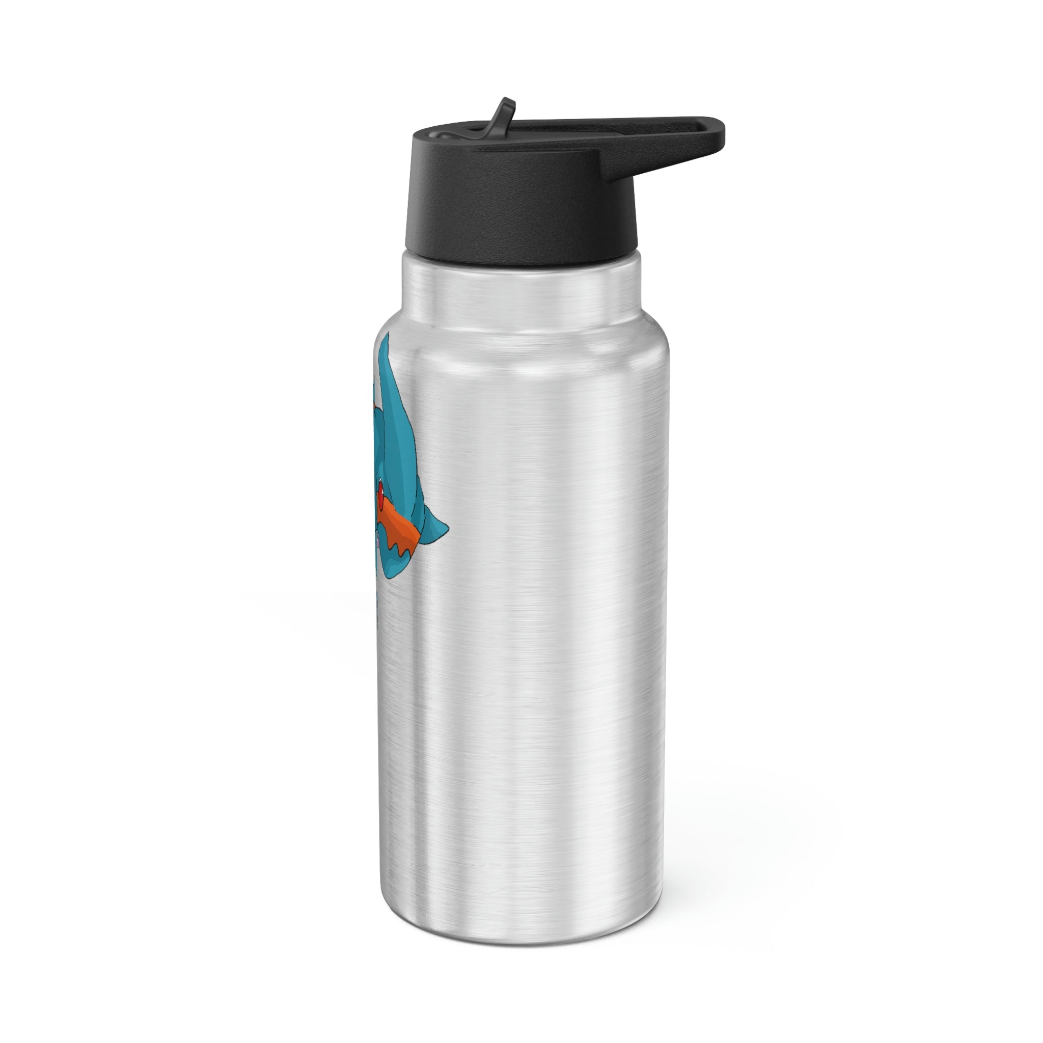 Shrei Gator Tumbler in stainless steel with a plastic straw, showcasing a customizable design.