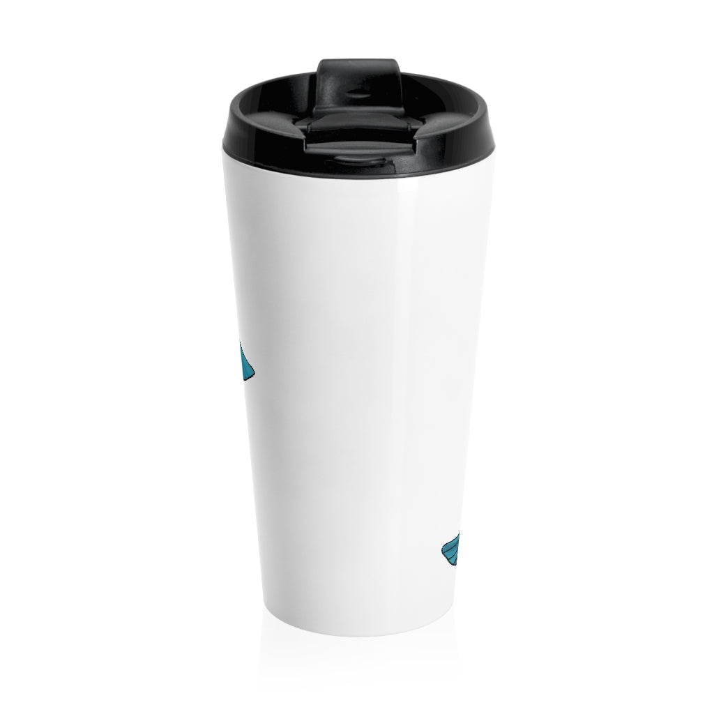 Shrei Stainless Steel Travel Mug with black lid, showcasing its sleek design and stainless steel finish.