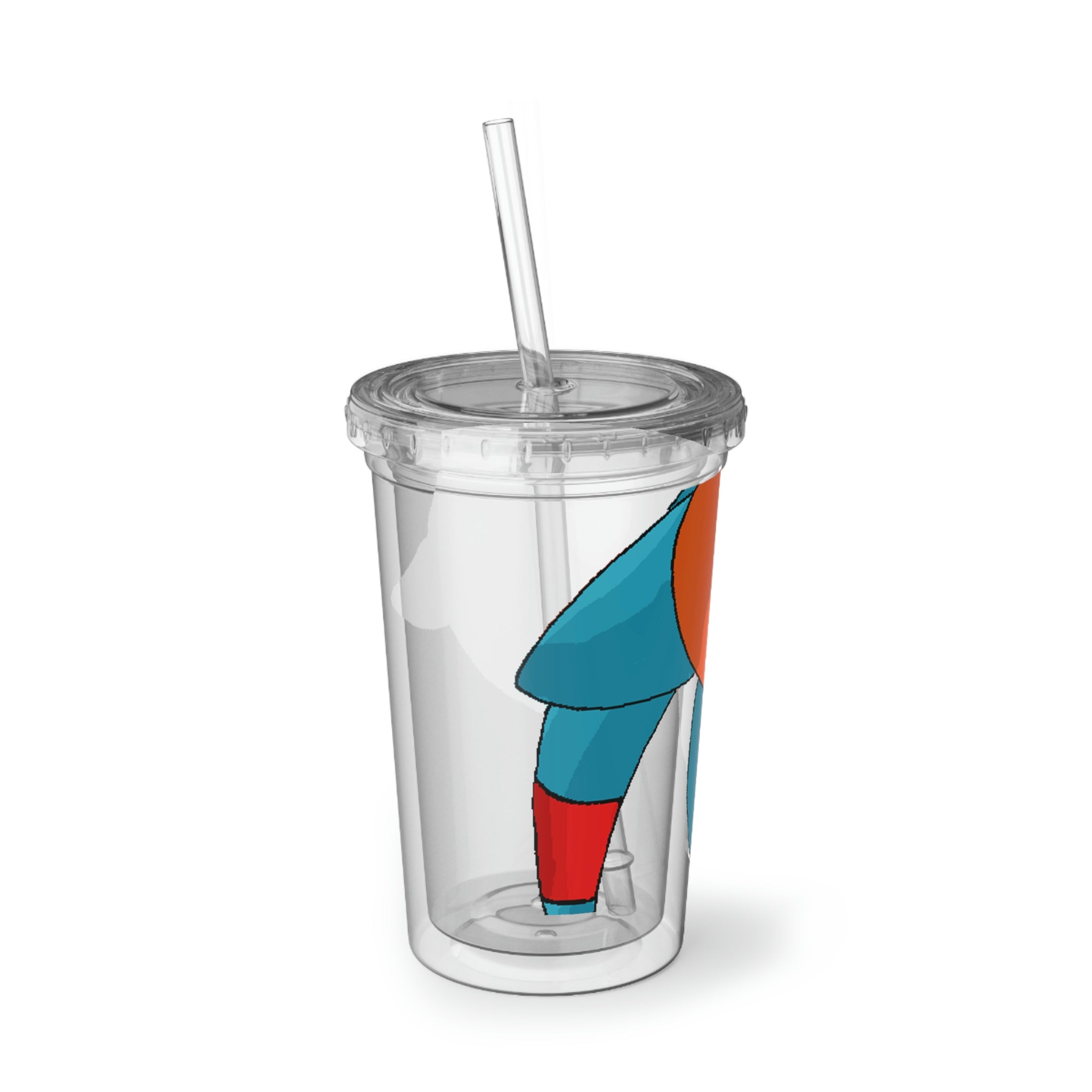 Shrei Suave Acrylic Cup in stainless steel with a black cap and plastic straw, showcasing a customizable design.