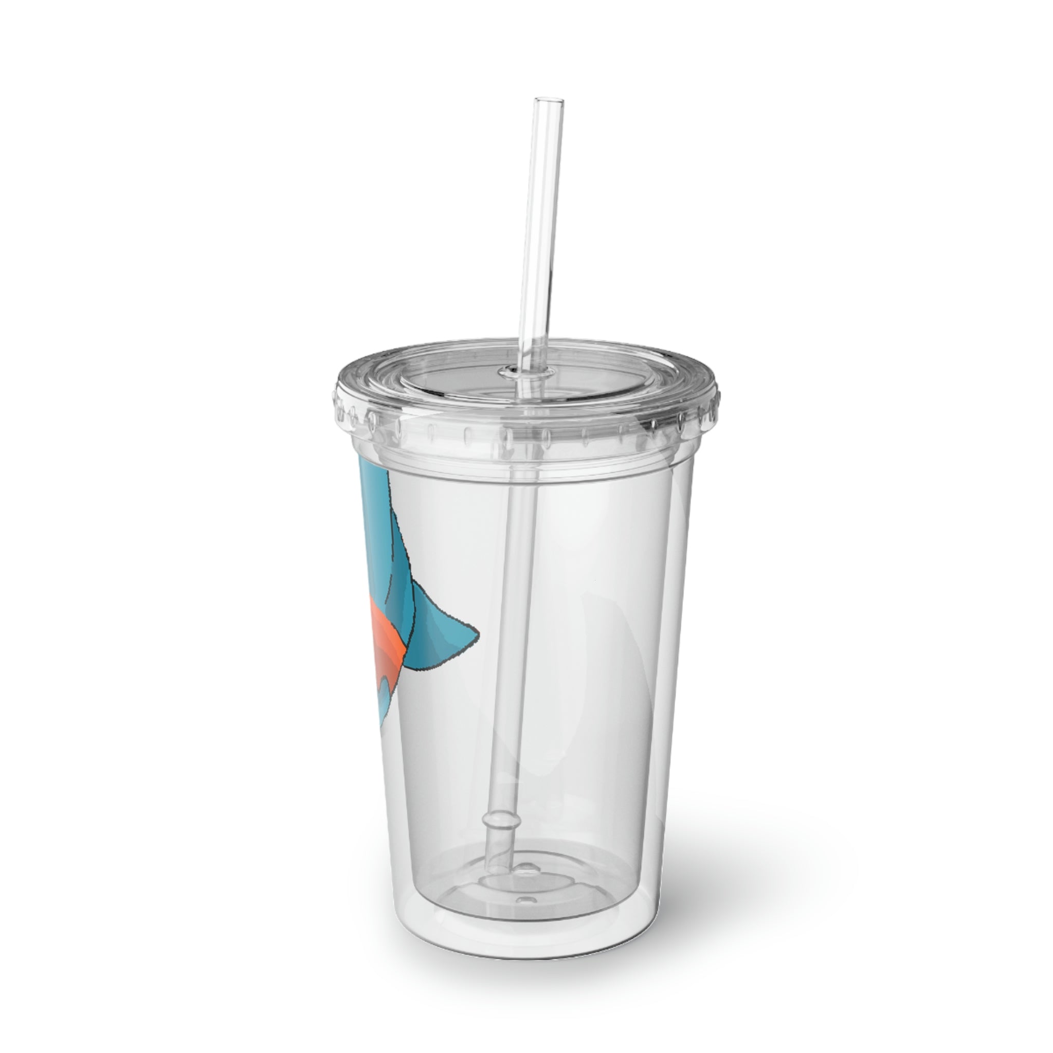 Shrei Suave Acrylic Cup in stainless steel with a black cap and plastic straw, showcasing a customizable design.