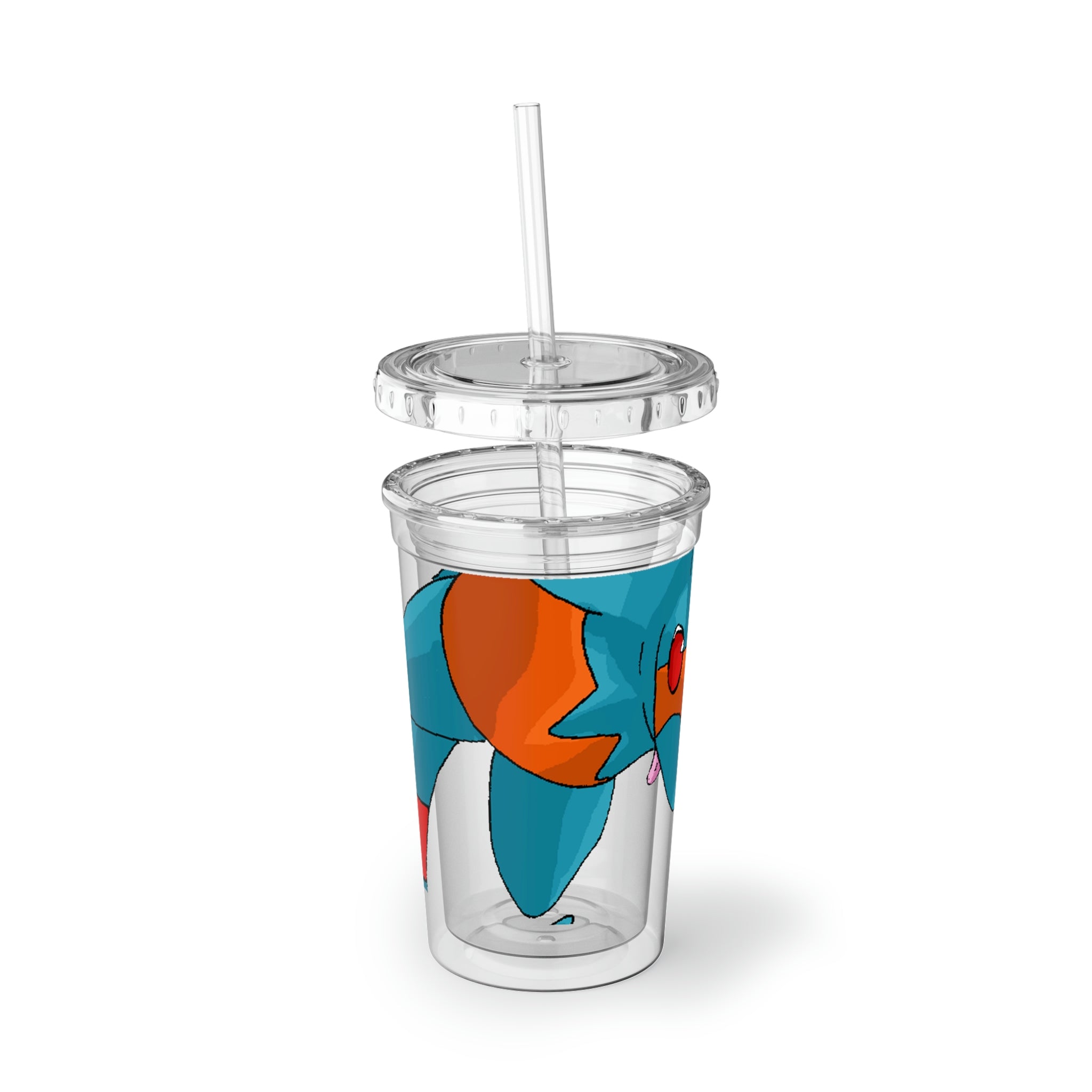 Shrei Suave Acrylic Cup in stainless steel with a black cap and plastic straw, showcasing a customizable design.