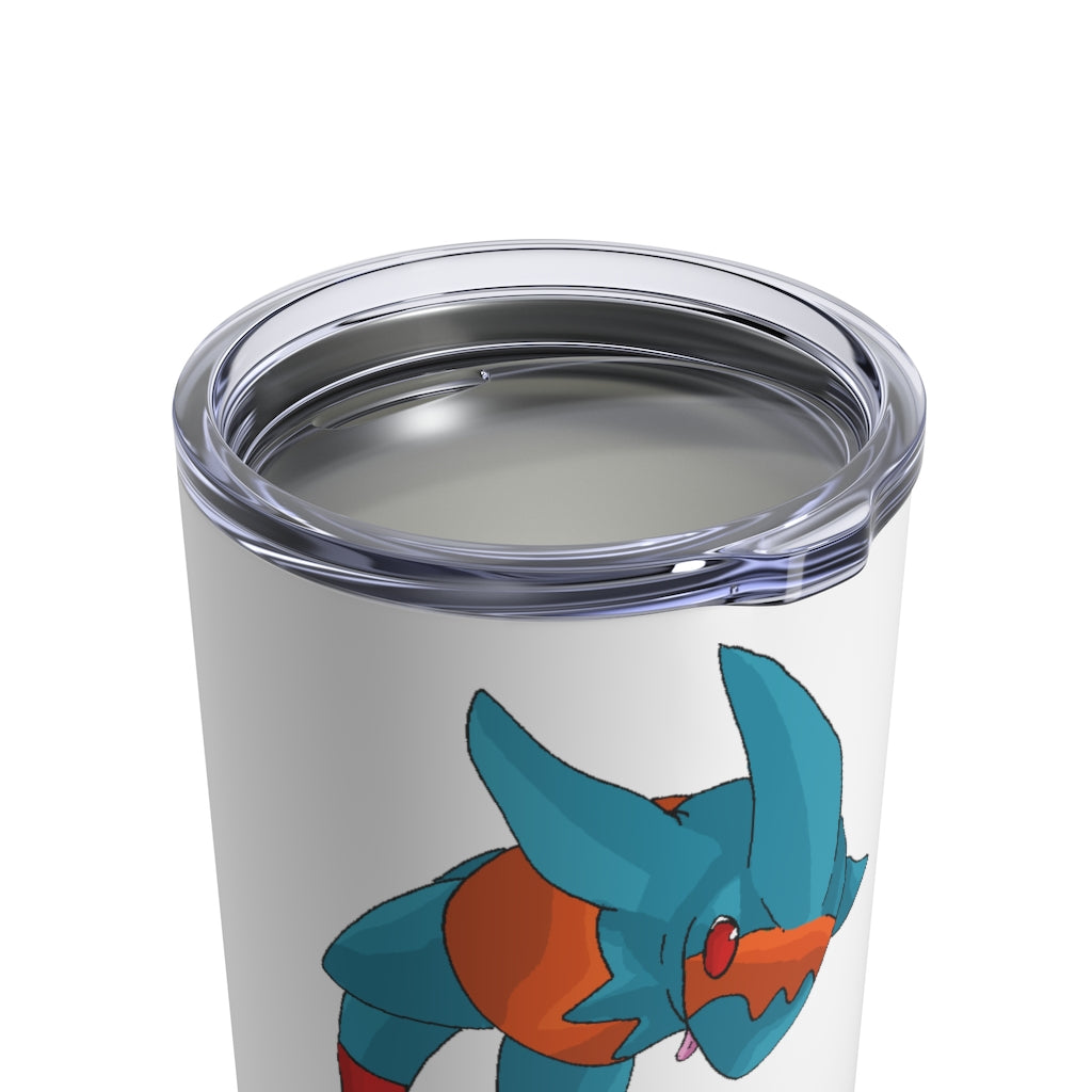 Shrei Tumbler 10oz in stainless steel with a see-thru plastic lid, showcasing its sleek design and rounded corners.