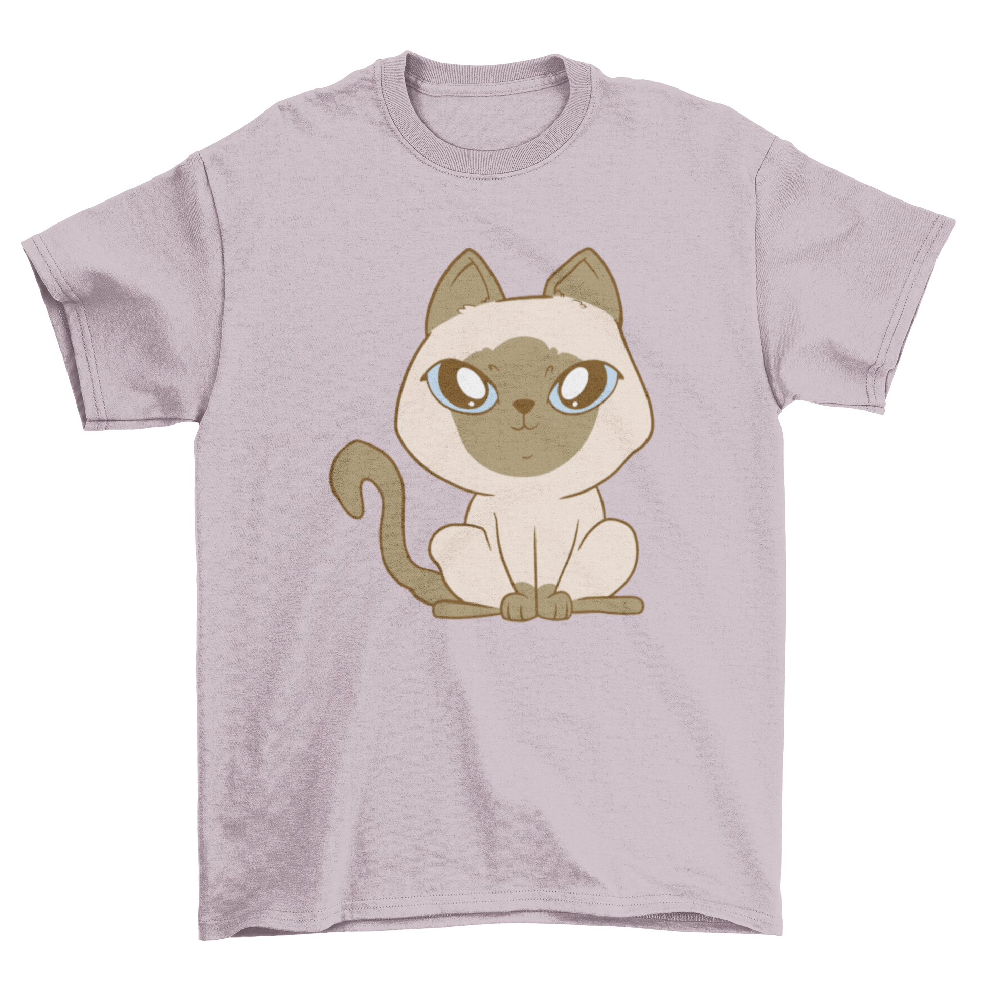 A soft t-shirt featuring a cute Siamese kitten with big eyes, perfect for cat lovers.