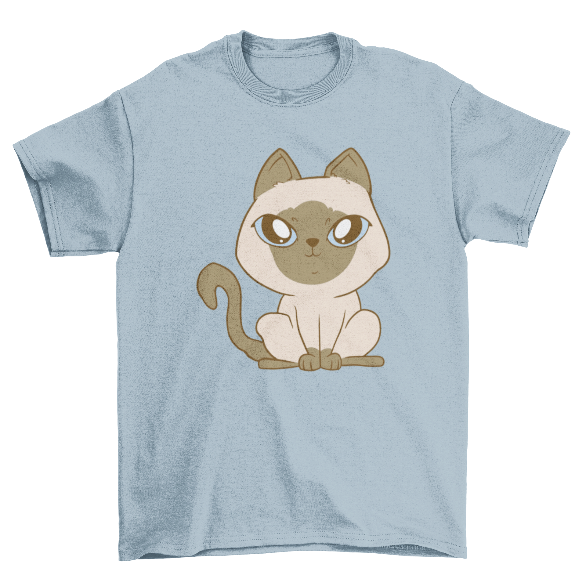 A soft t-shirt featuring a cute Siamese kitten with big eyes, perfect for cat lovers.