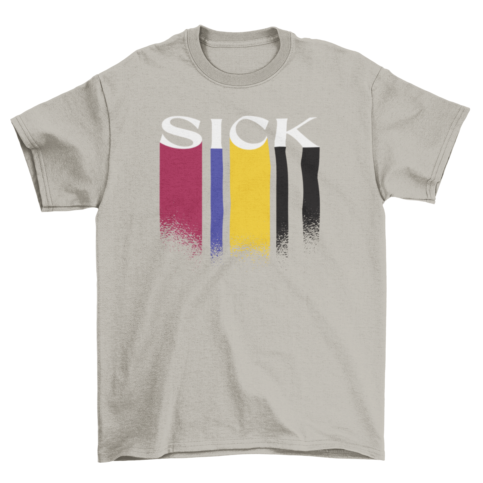 A stylish flat t-shirt featuring the word 'Sick' in a modern design, perfect for casual wear.